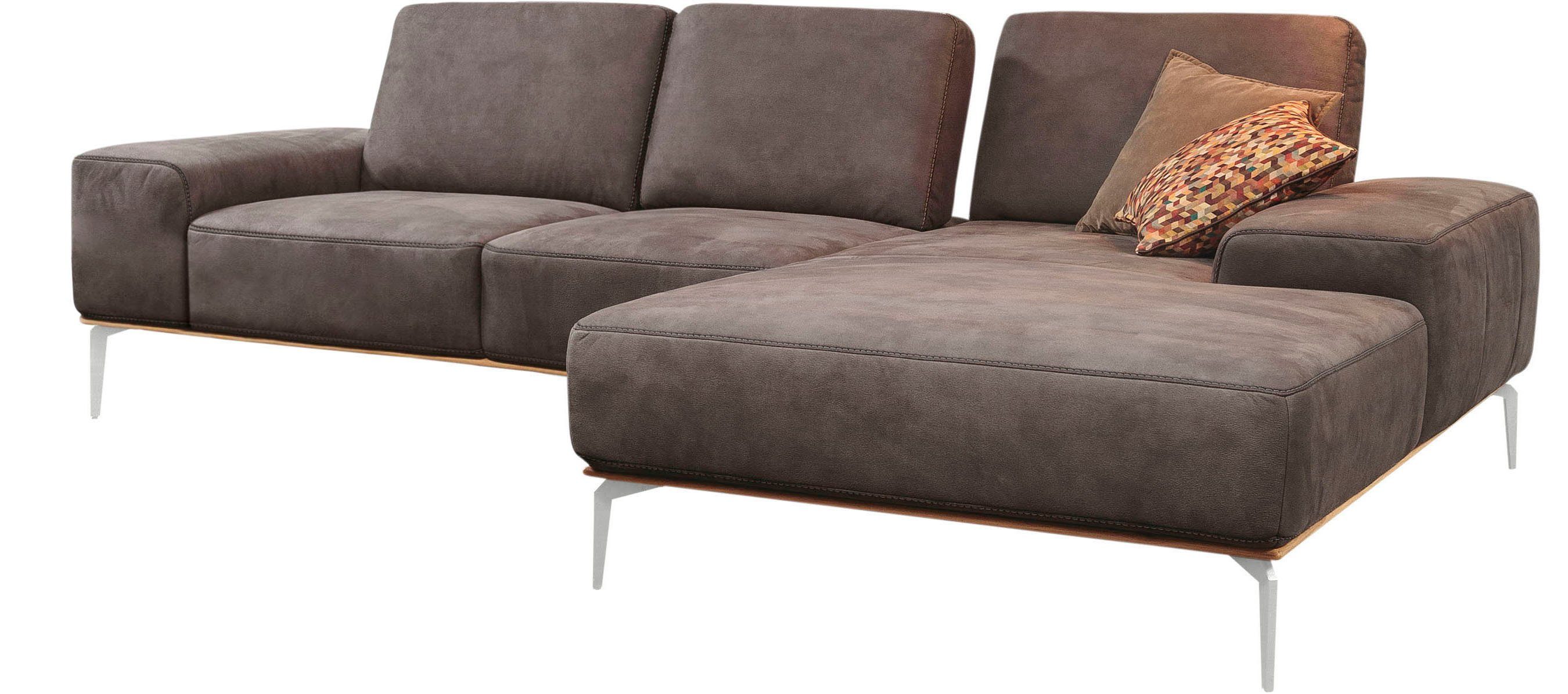 W.SCHILLIG Ecksofa run, Designsofa mit tollem Sitzkomfort, L-Form, mit elegantem Holzsockel, Füße in Chrom glänzend, Breite 279 cm