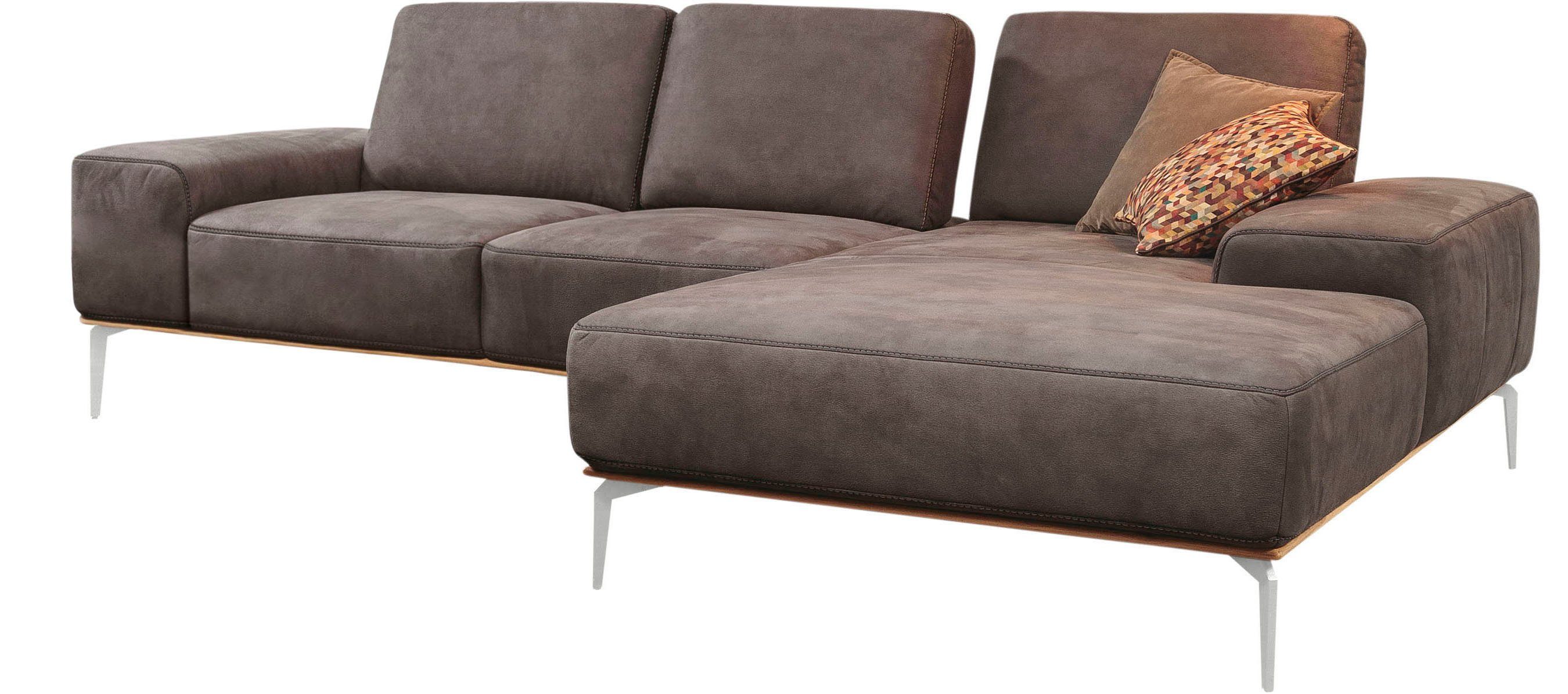 glänzend, Ecksofa run, 279 Breite cm in elegantem mit Holzsockel, W.SCHILLIG Füße Chrom