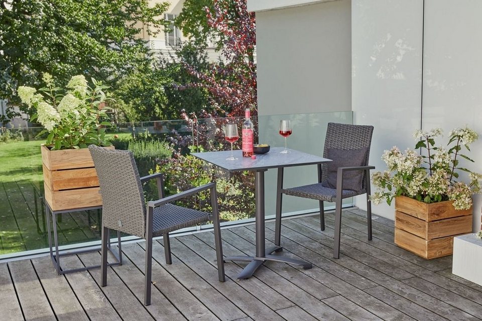 Outdoor Gartentisch FRANCE, Klappbar, 70 x 70 cm, Aluminium, Grau,  Tischplatte aus Glas