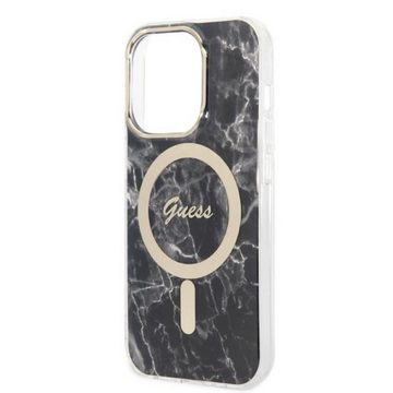 Guess Handyhülle GUESS Schutzhülle für Apple iPhone 14 Pro Max Hard Case Marble MagSafe Schwarz