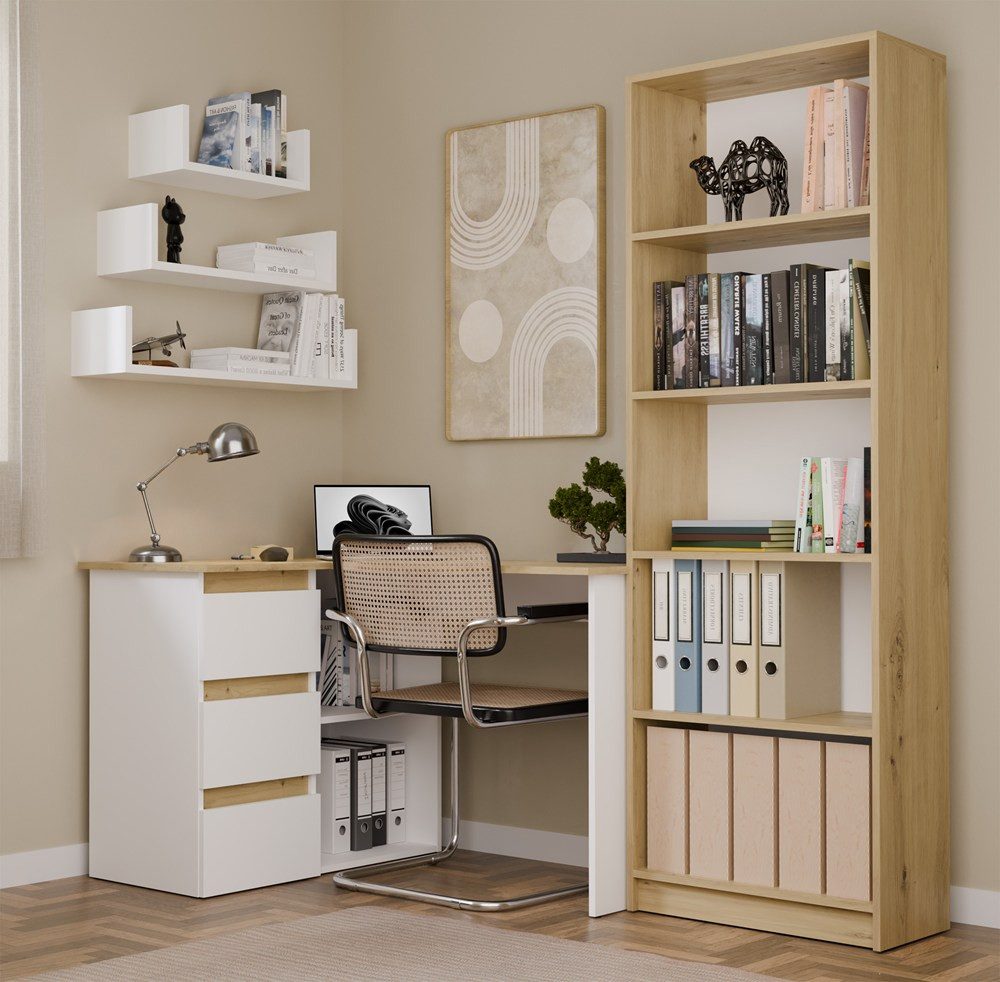Raumhirsch Furniture Schreibtisch Computertisch, Bürotisch, Lerntisch, Arbeitstisch (Maße 120 x 48,5 x 75 (H) cm, 3 Schubladen), Offene Fächer, Große Arbeitsfläche