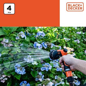 Black & Decker Bewässerungsbrause Gartenspritze mit Gartenschlaukupplungen Bewässerungsset, (Gartenspritze mit 3 Kupplungen), verschiedene Sprühmodi, ergonomische Sprühdüse