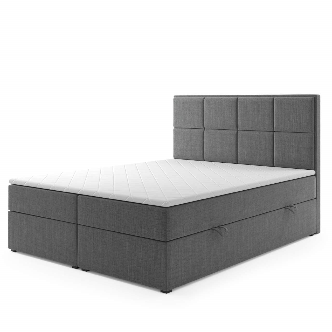 M-Punkt24 Boxspringbett Neapel (180 x 200 cm, Grau), inkl. Visco-Schaum-Topper, Federkern-Matratze, inkl. Bettkasten