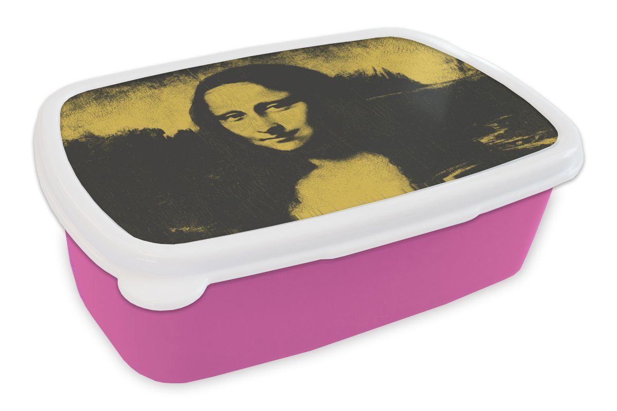 MuchoWow Lunchbox Mona (2-tlg), Snackbox, rosa Leonardo da Brotdose - Alte Kunststoff Brotbox Mädchen, Meister, Kunststoff, für Vinci - Lisa Erwachsene, Kinder