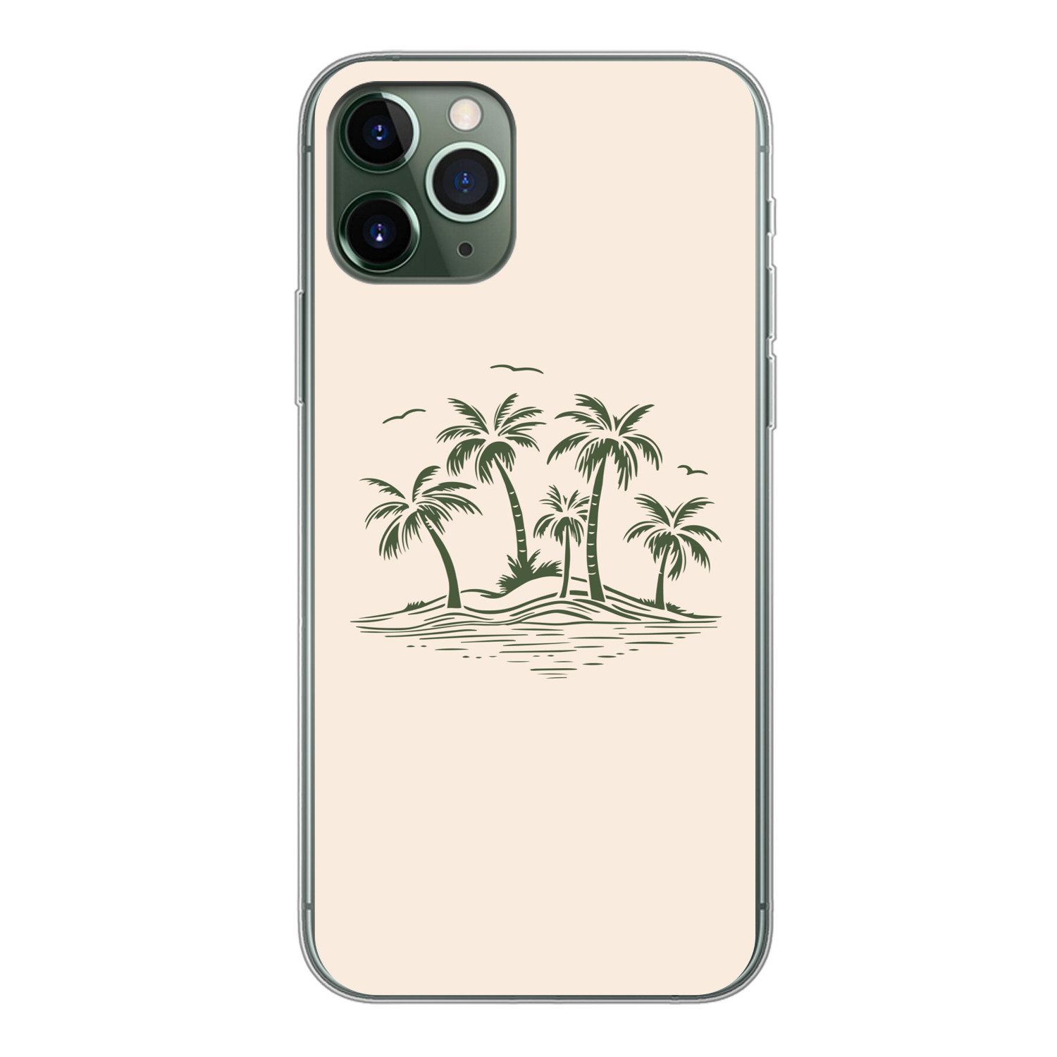 MuchoWow Handyhülle für Apple iPhone 11 Pro Palmen - Strand - Beige - Grün - Tropisch, Smartphone-Bumper, Print, Handy Schutzhülle Dünn