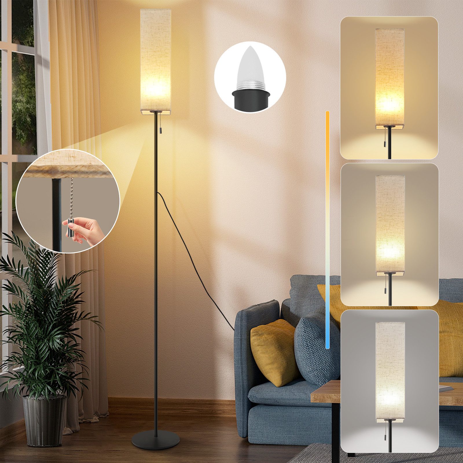 Nettlife LED Stehlampe Vintage Lampenschirm Dimmbar Wohnzimmer Beige mit Se günstig online kaufen