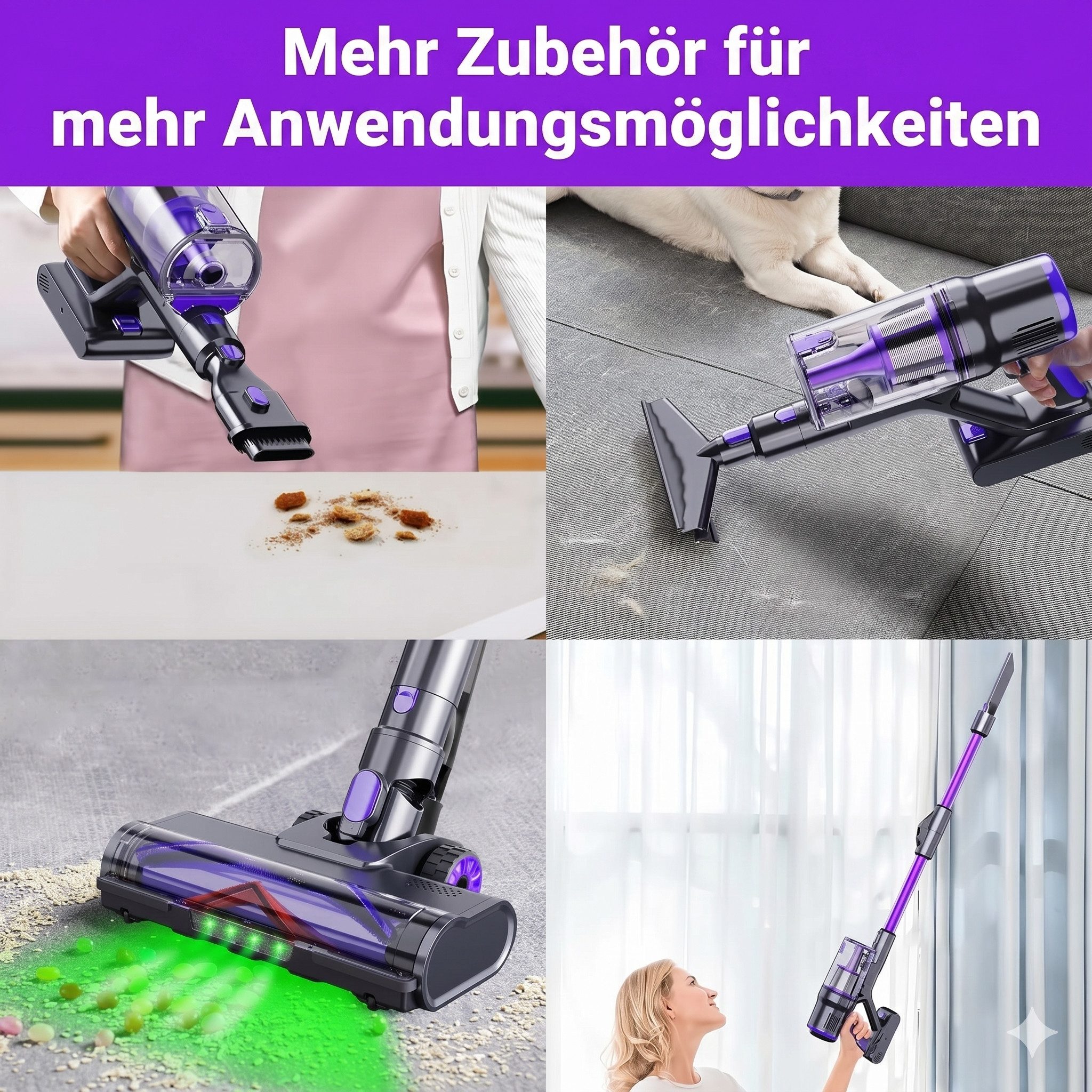Blossom Akku-Hand-und Stielstaubsauger Akku Staubsauger 85000Pa/650W/65Min, 2L Staubsauger Kabellos, 2 L, 50dB leise/6-Stufen-Filter/OLED Display,Ideal für Böden/Teppiche/Auto
