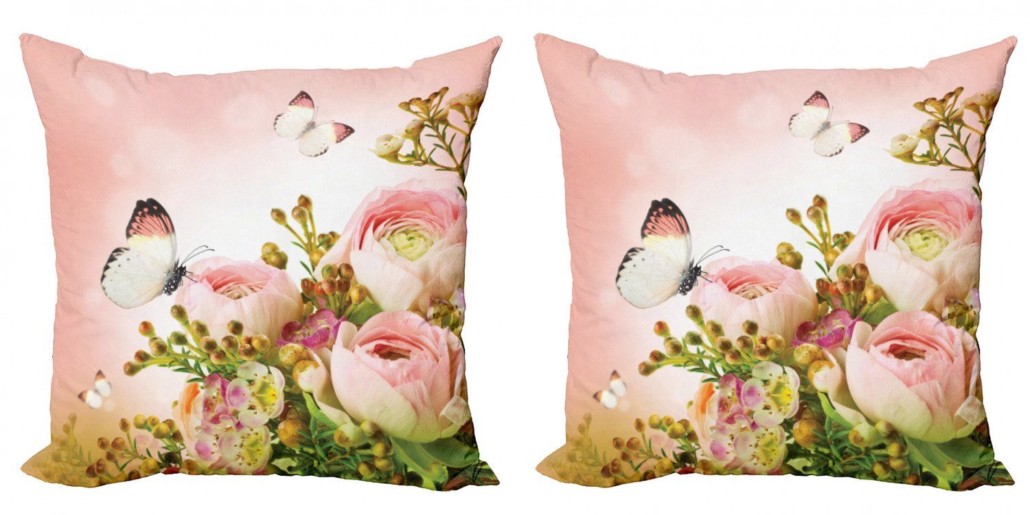 Kissenbezüge Modern Accent Doppelseitiger Digitaldruck, Abakuhaus (2 Stück), Schmetterling Blühende Feminine Roses