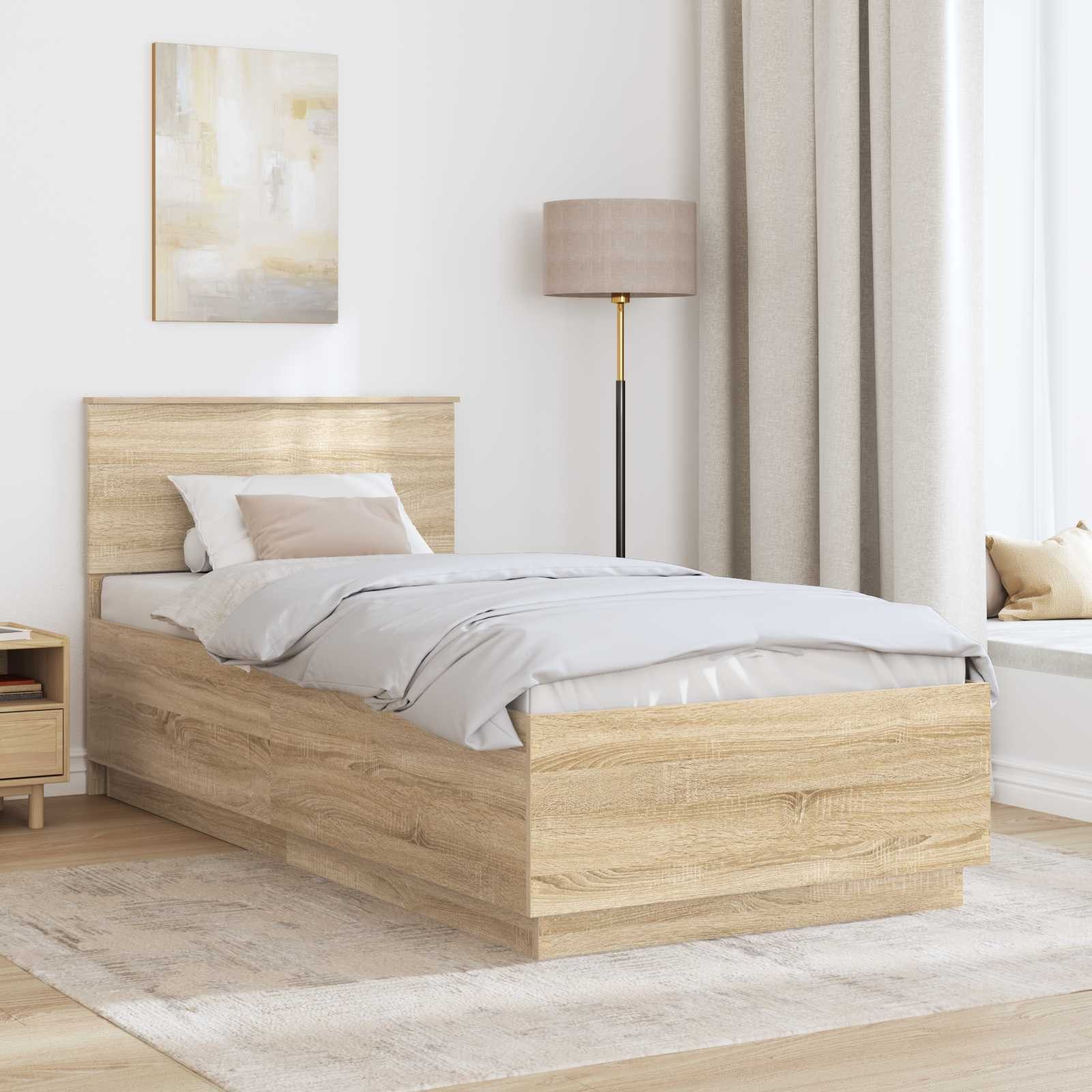 vidaXL Bettgestell Bettrahmen mit Kopfteil Sonoma-Eiche 90 x 190 cm Holzwerkstoff (1-tlg) – Bild 3 von 5