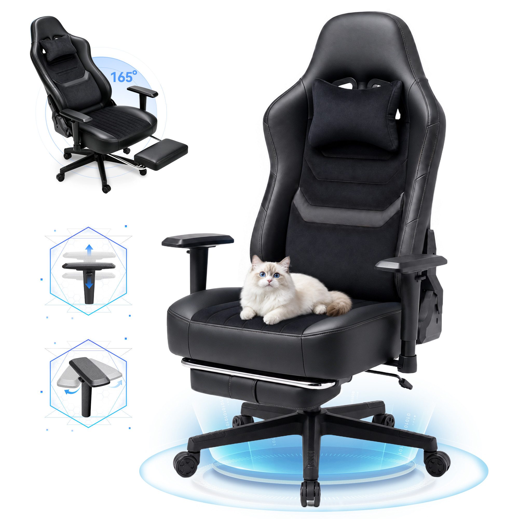 HOMALL Gaming-Stuhl 90-165° Neigung,breite Sitzfläche,kratzfester Samt,gaming stuhl 200kg