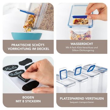 GOURMETmaxx Müslibox mit Schüttvorrichtung Klick-it 4er Set hoch, (8-tlg), 3,7L inkl. Sticker zum beschriften