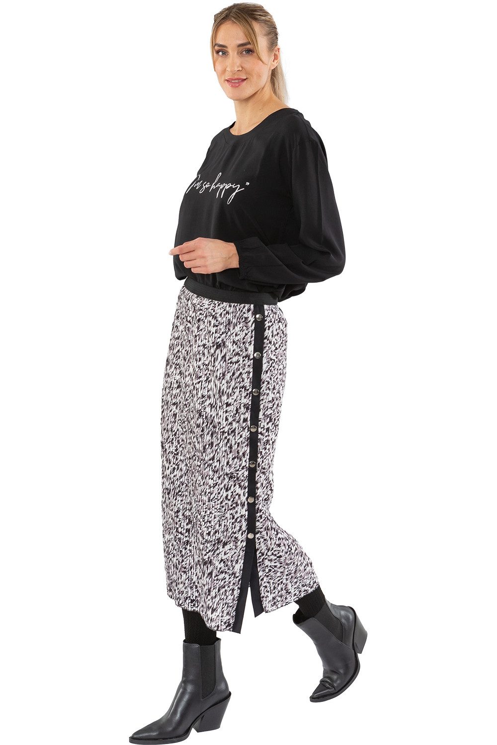Estefania for woman Plisseerock 193-6633, im Leo Muster und Druckknöpfen variabler Seitenschlitz durch Druckknöpfe