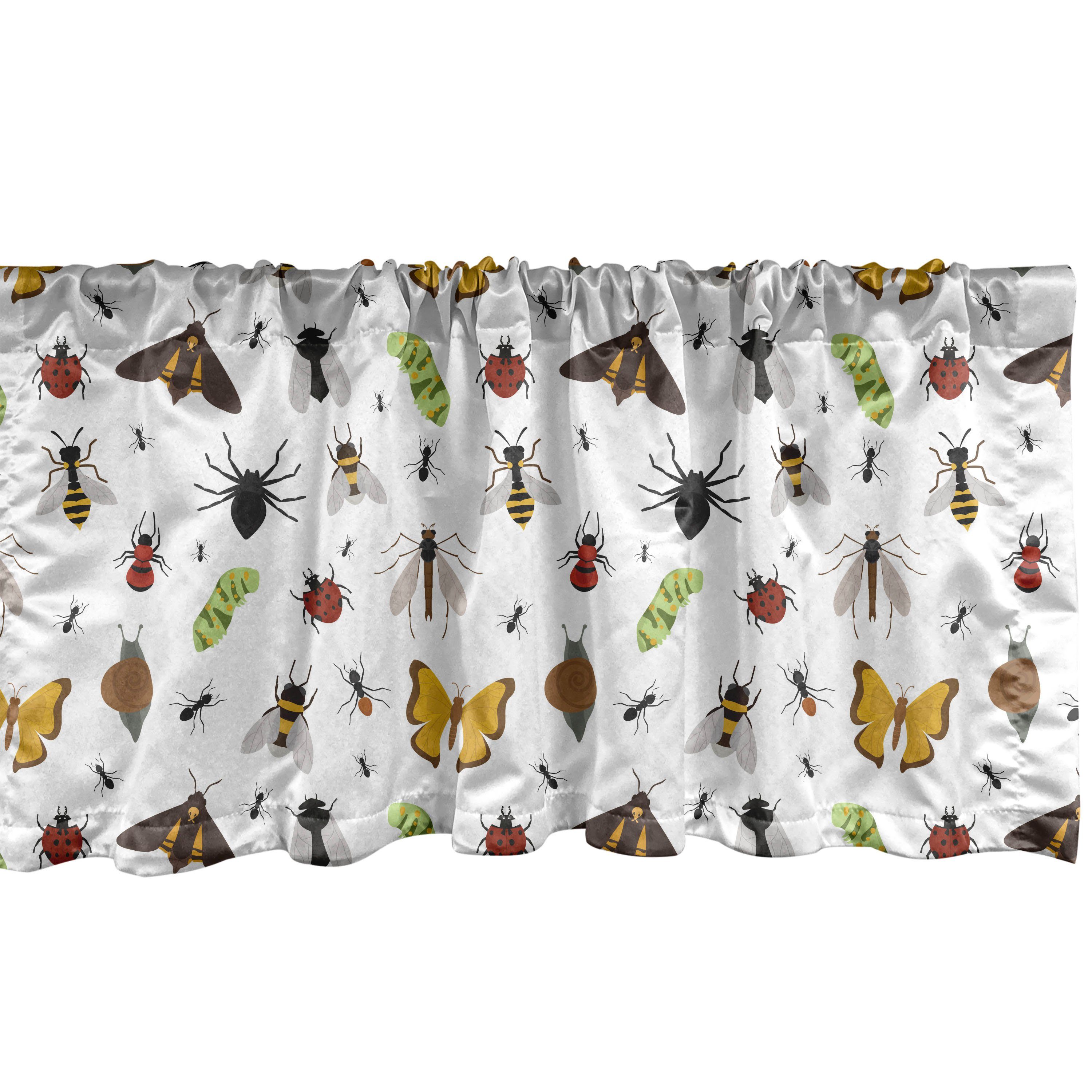 Scheibengardine Vorhang Volant für Küche Schlafzimmer Dekor mit Stangentasche, Abakuhaus, Microfaser, Entomologie Wildlife Bugs Sortiment