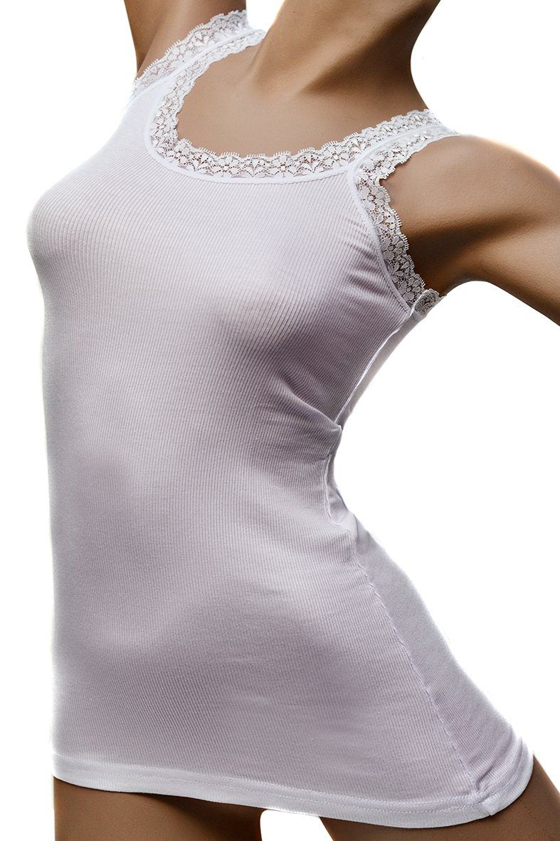Toker Collection® Achseltop Damen Modal Top mit elastischer Spitze (Packung, 1 Stück) Doppelripp Optik Weiß