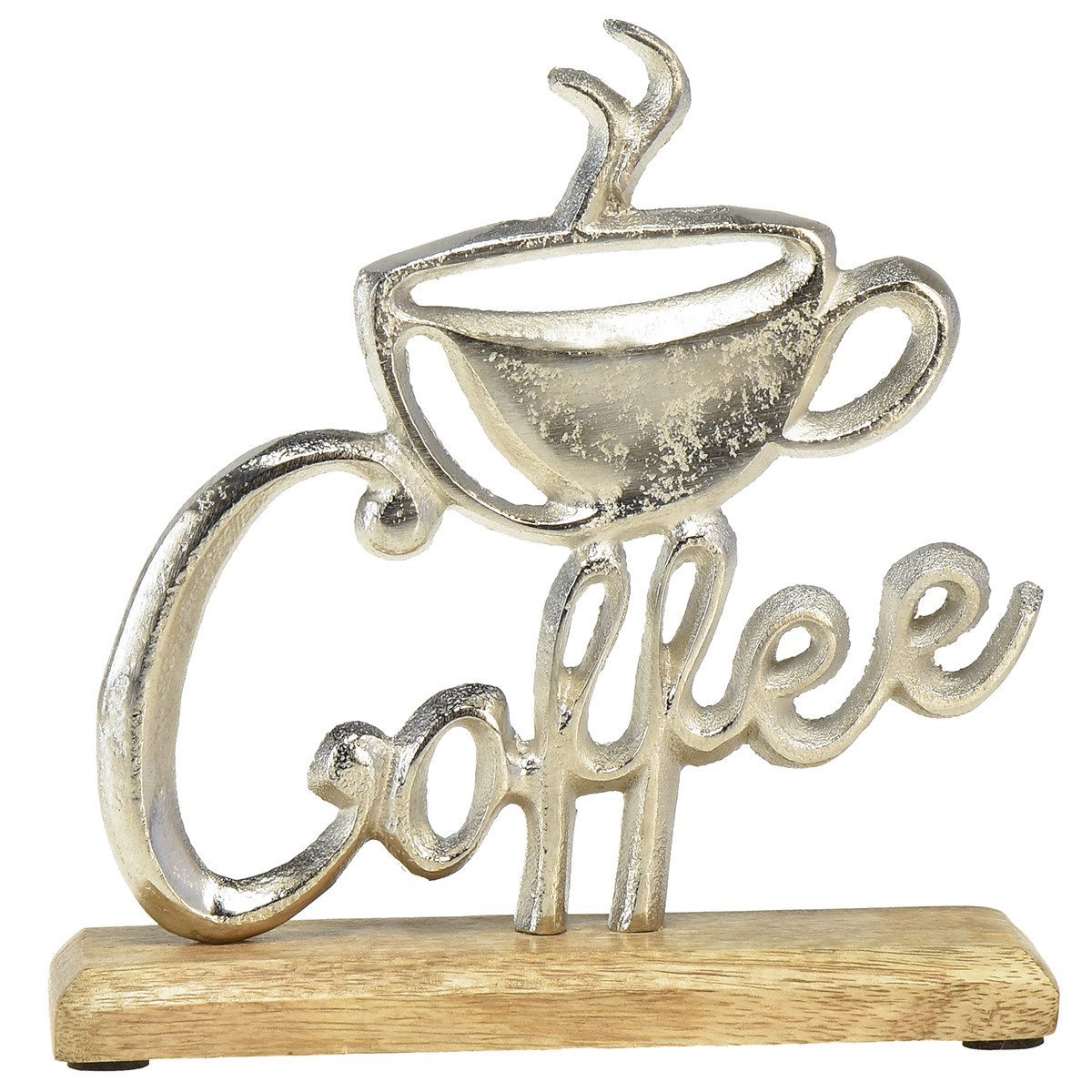 Viana Dekofigur Metall Deko Coffee Tasse Silber Holz Tischdeko Küche 18cm günstig online kaufen