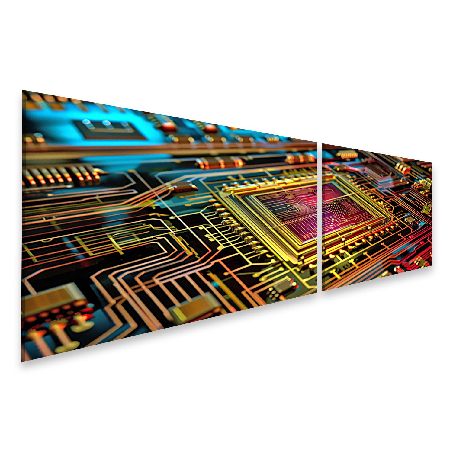 Leinwandbild Detailaufnahme: Komplexes Computer-Motherboard mit diversen Komponente