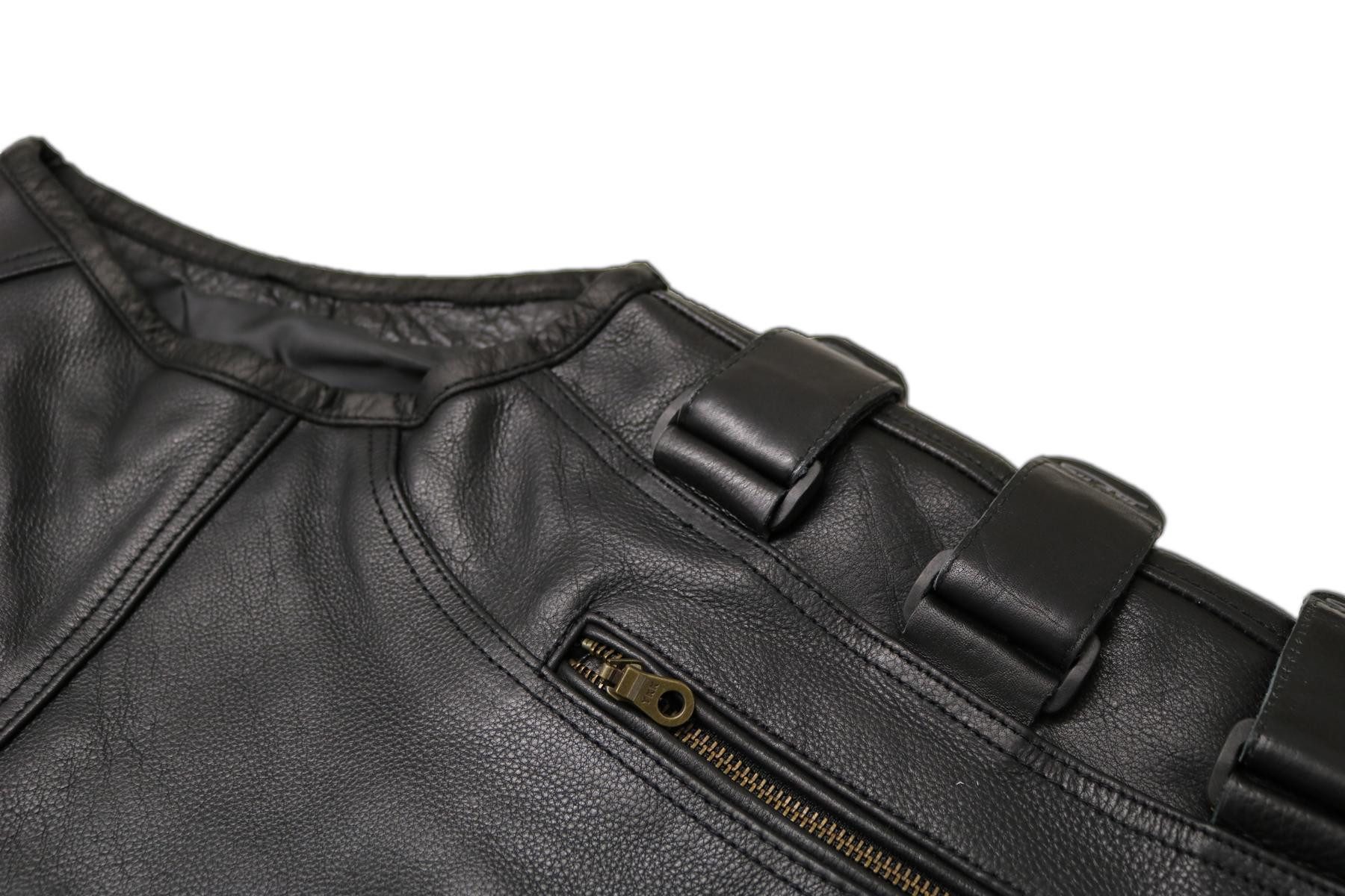 MDM Lederweste Herren Custom Biker Lederweste Motorrad Weste Schwarz