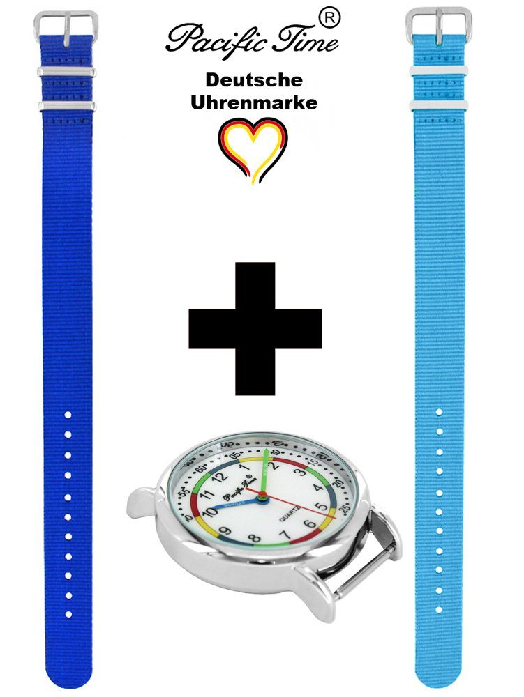 Pacific First Match und Gratis royalblau Time Versand - und Armbanduhr Set Mix Quarzuhr hellblau Wechselarmband, Lernuhr Design Kinder