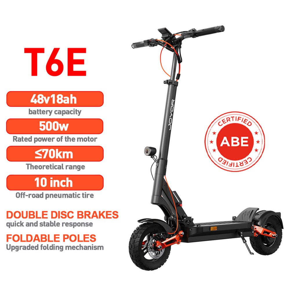 JOYOR E-Scooter T6E mit Straßenzulassung, ABE Zertifizierung, 500 W, 20 km/h, 500W Motor, 48 V 18 Ah Akku, Reichweite bis zu 70km