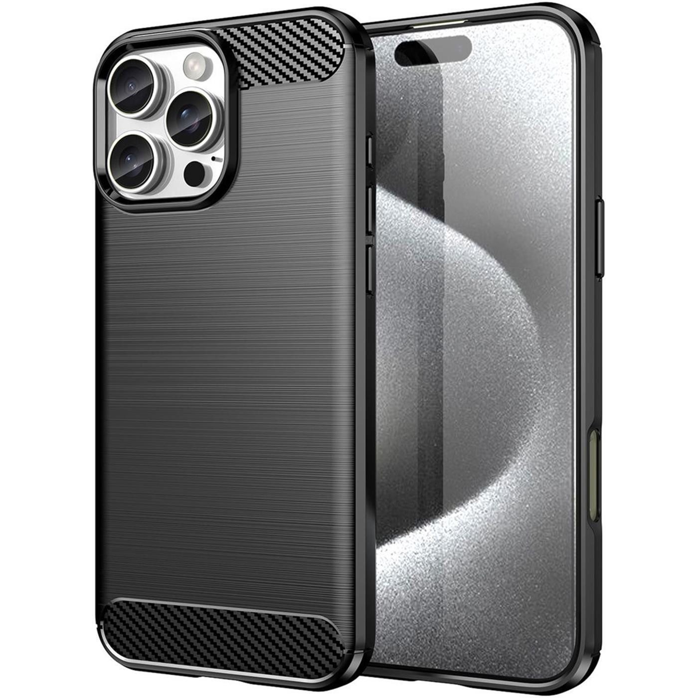 CoolGadget Handyhülle Carbon Handy Hülle für Apple iPhone 16 Pro 6,3 Zoll, robuste Telefonhülle Case Schutzhülle für iPhone 16 Pro Hülle