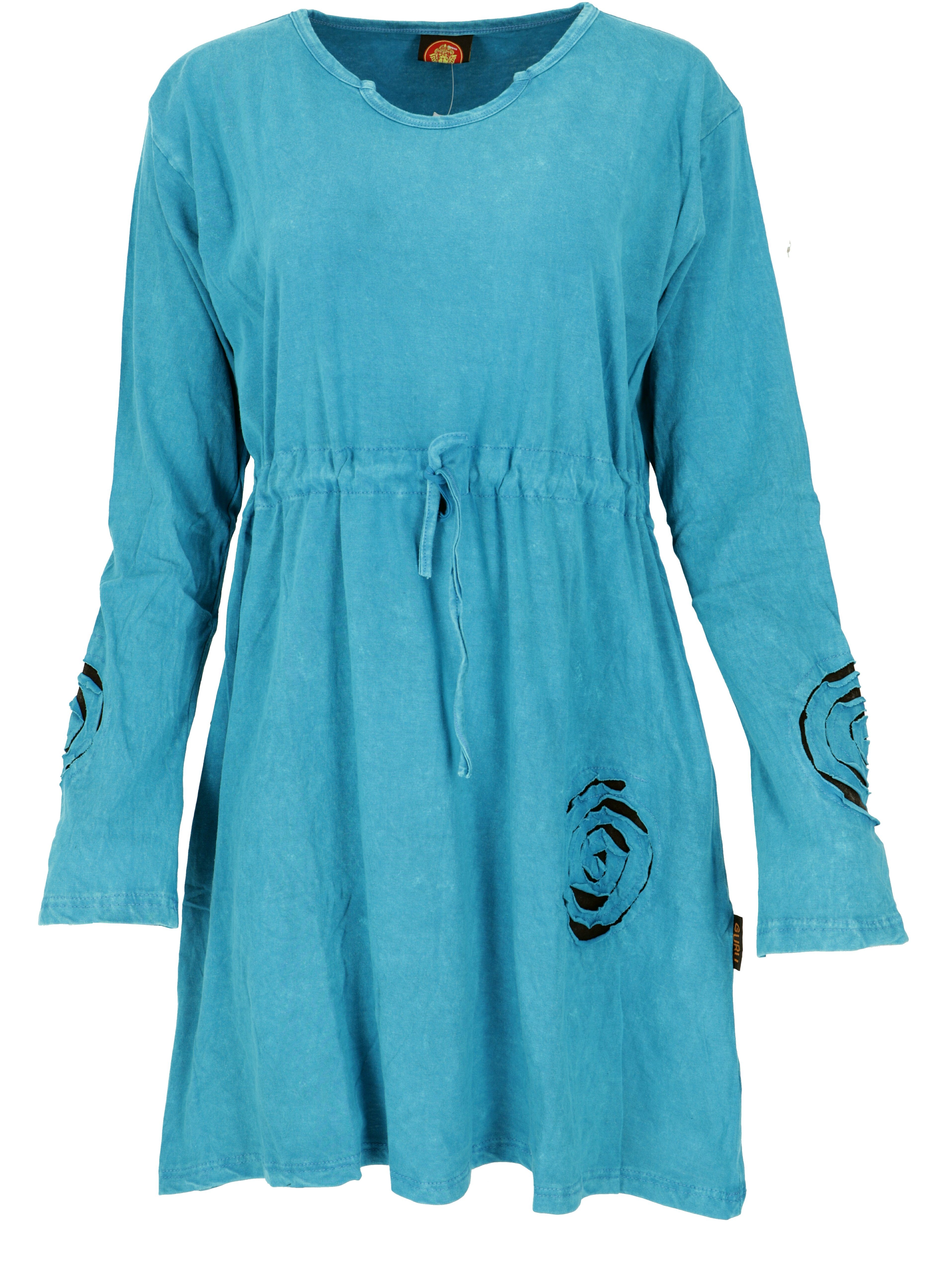 Guru-Shop Midikleid Hippie Minikleid Boho chic Spirale, Tunika - blau alternative Bekleidung
