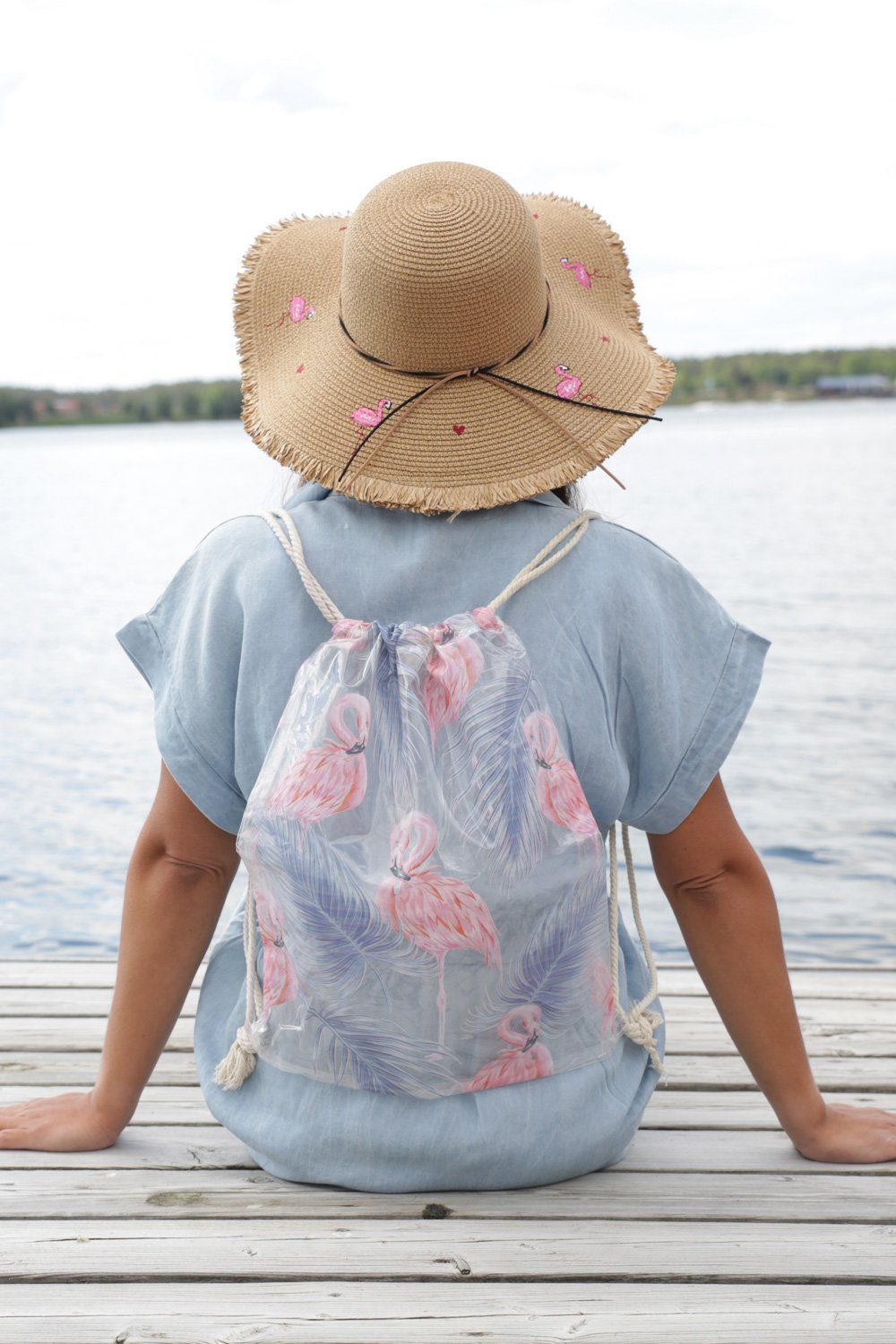 styleBREAKER Turnbeutel Transparenter Turnbeutel mit Flamingo und Palmen (1-tlg)