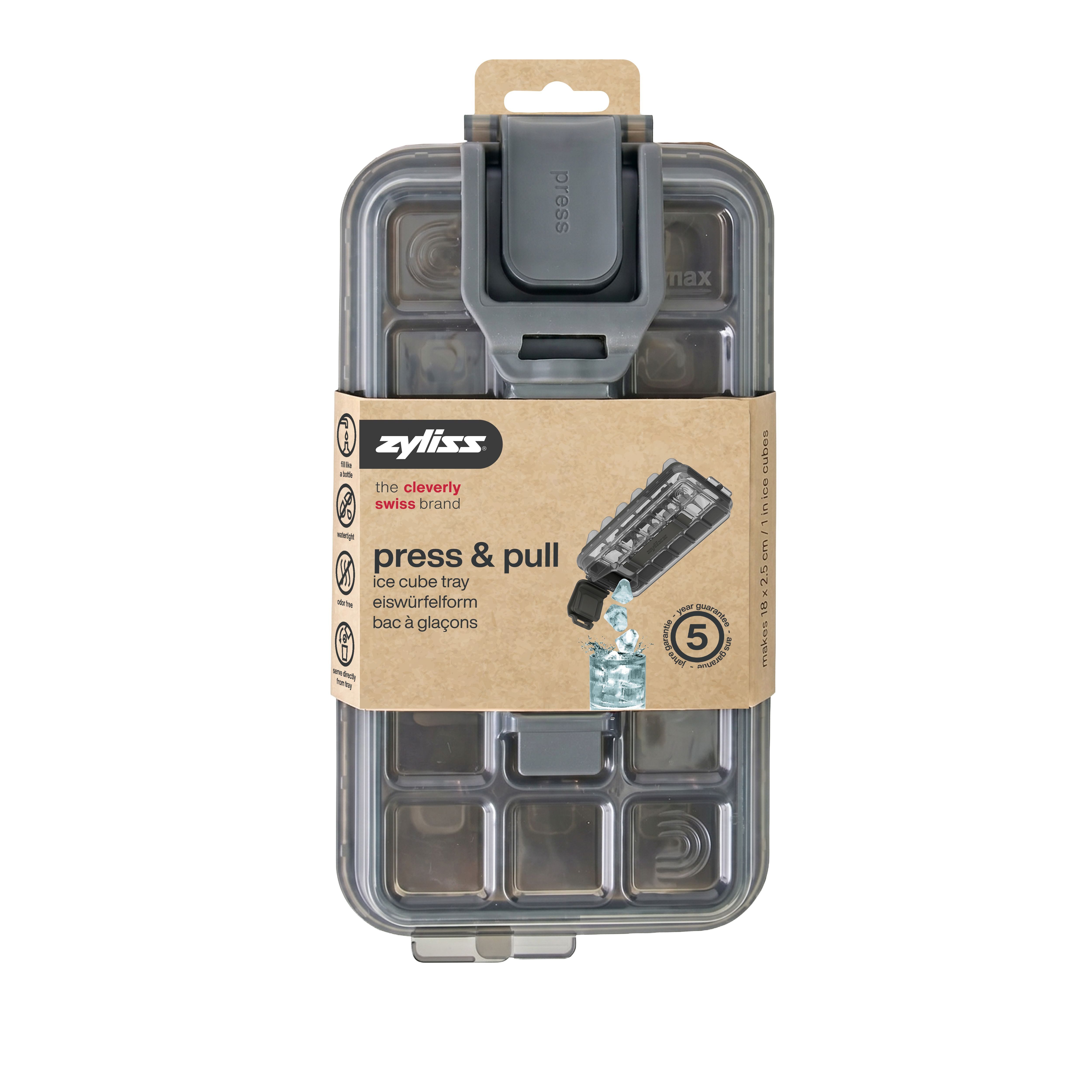 zyliss Eiswürfelform Professional, Press-and-Pull-Mechanismus liefert 18 gleichmäßige Eiswürfel