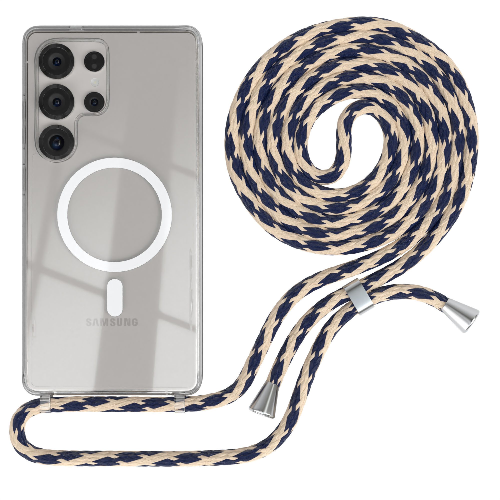 EAZY CASE Handykette mit Magsafe Hülle für Galaxy S25 Ultra 6,9 Zoll, Slim Cover Handykette Hülle mit Band Handykordel Clear Case Slim Beige