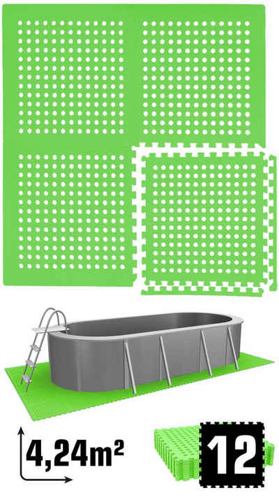 eyepower Bodenmatte 4,2 m² Poolunterlage 12 EVA Matten 62x62 cm Set, Stecksystem rutschfest Grün