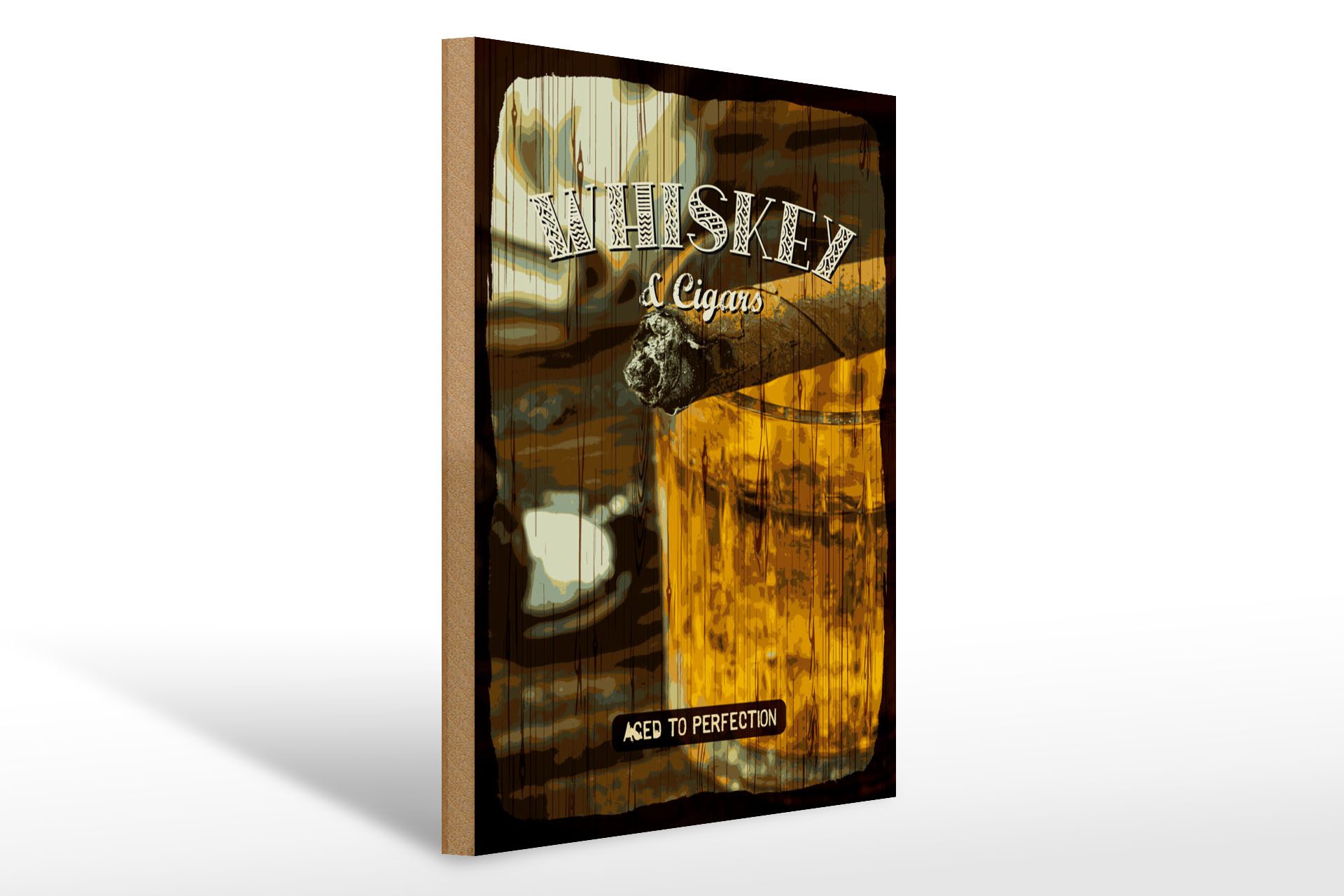 Holzbild Spruch Whiskey & Cigars aced to perfection 30x40cm