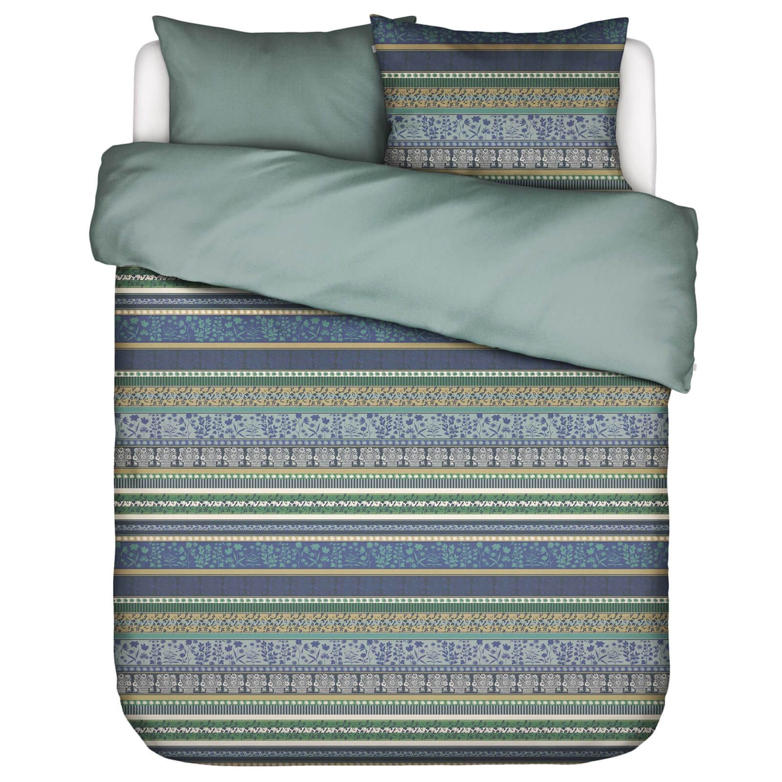 Essenza Bettwäsche Lita Surf Green Flanell, Flanell, 2 teilig, Gestreift, Blümchen