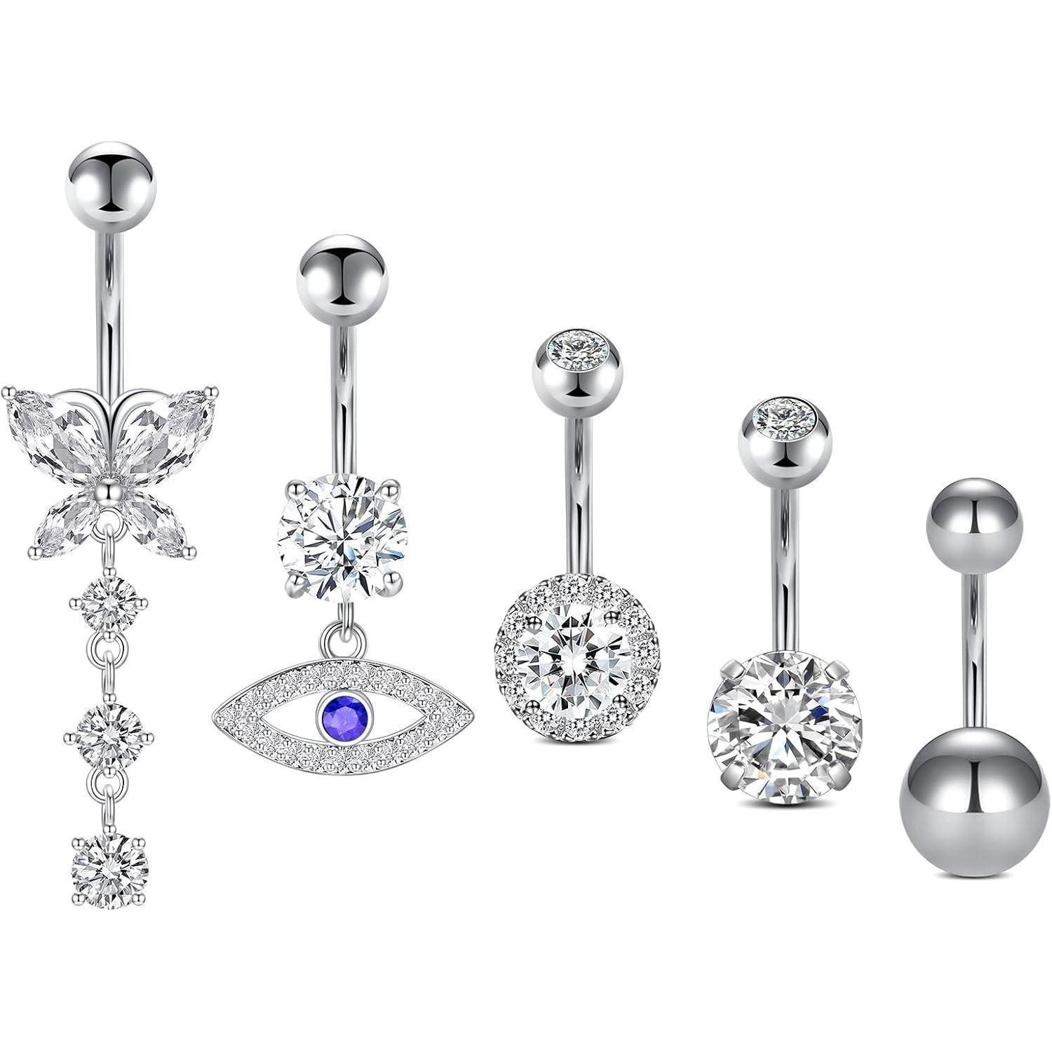 LAURITAMI Bauchnabelpiercing Bauchnabelpiercing Set 5stk 316L Edelstahl 14G 1,6mm 10mm 5/8mm