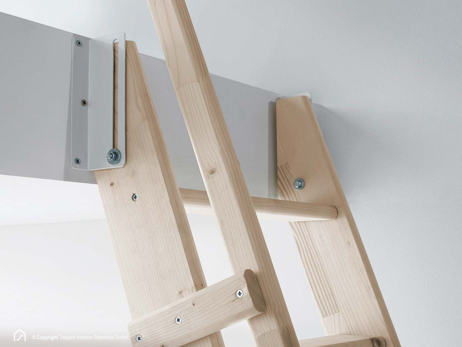 Treppen Intercon Raumspartreppe Easy Step, Holztreppe mit 13 Stufen, für Geschosshöhen bis 300,00 cm, Stufen offen, (inkl. einem oder zwei Geländern (wahlweise auswählbar), Durchgehende Wangen, Fichte oder Buche, schiebbar