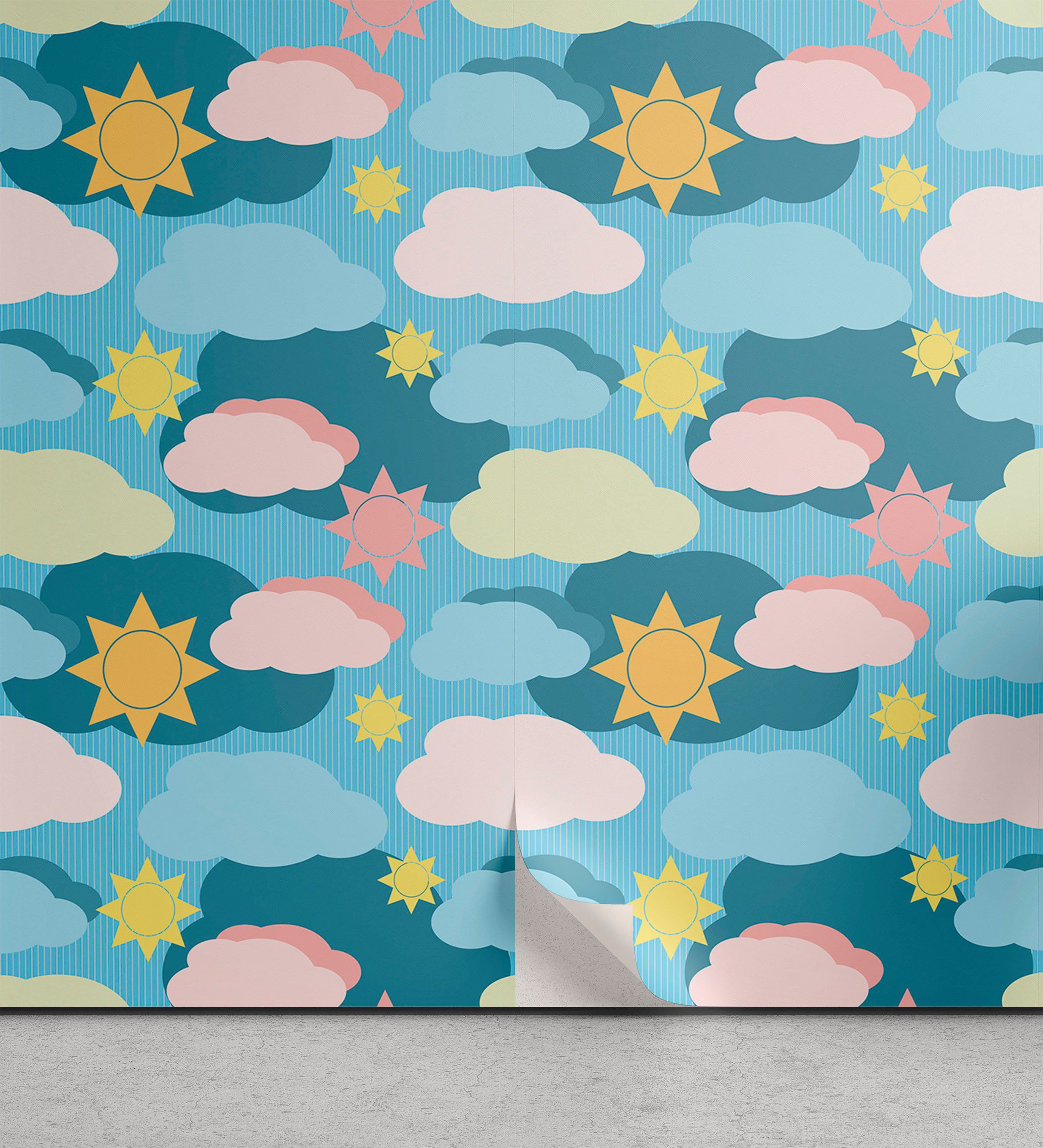 Wohnzimmer selbstklebendes Abakuhaus Design Wolken Sonnen Küchenakzent, Graphic Wolken Vinyltapete