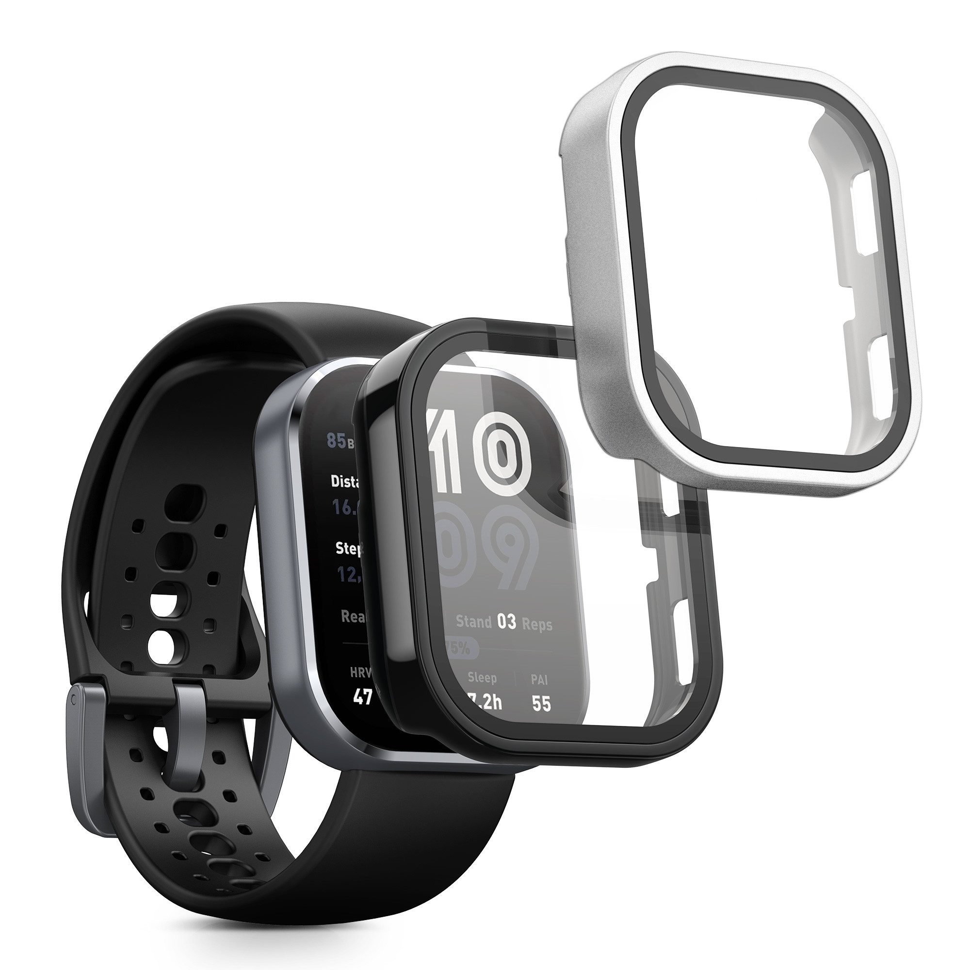kwmobile 2x Glas Hülle für Amazfit Bip 6 Smartwatch, 2-tlg., Schutzhülle Fullbody Fitnesstracker Case Set aus Glas