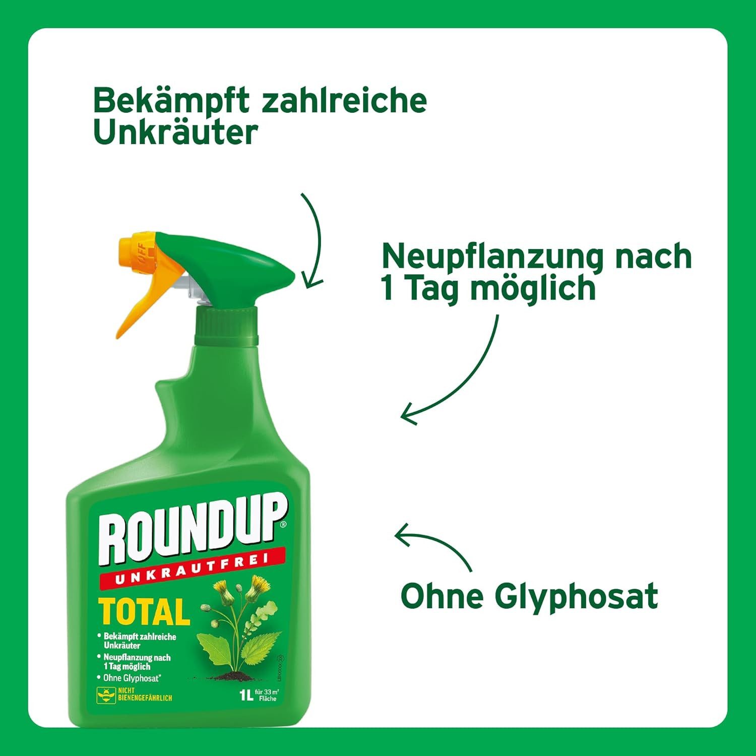 ROUNDUP Unkrautbekämpfungsmittel Roundup Unkrautfrei TOTAL, 1 L Sprühflasche