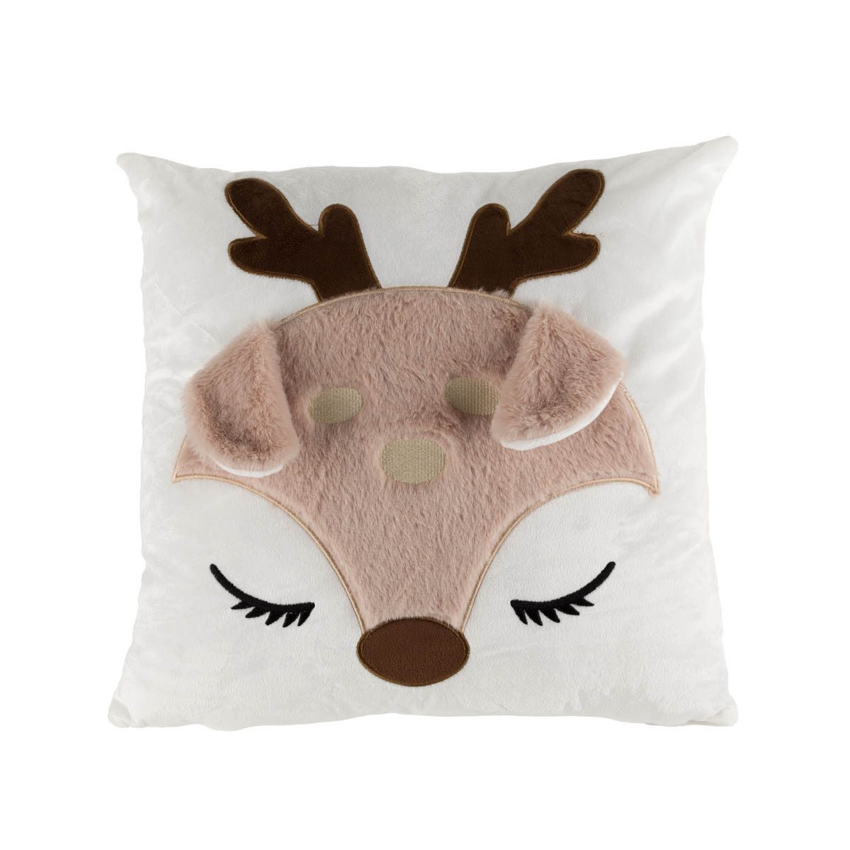 SCHÖNER LEBEN. Fellkissen Kuschelkissen Rehkitz weiß beige 40x40cm