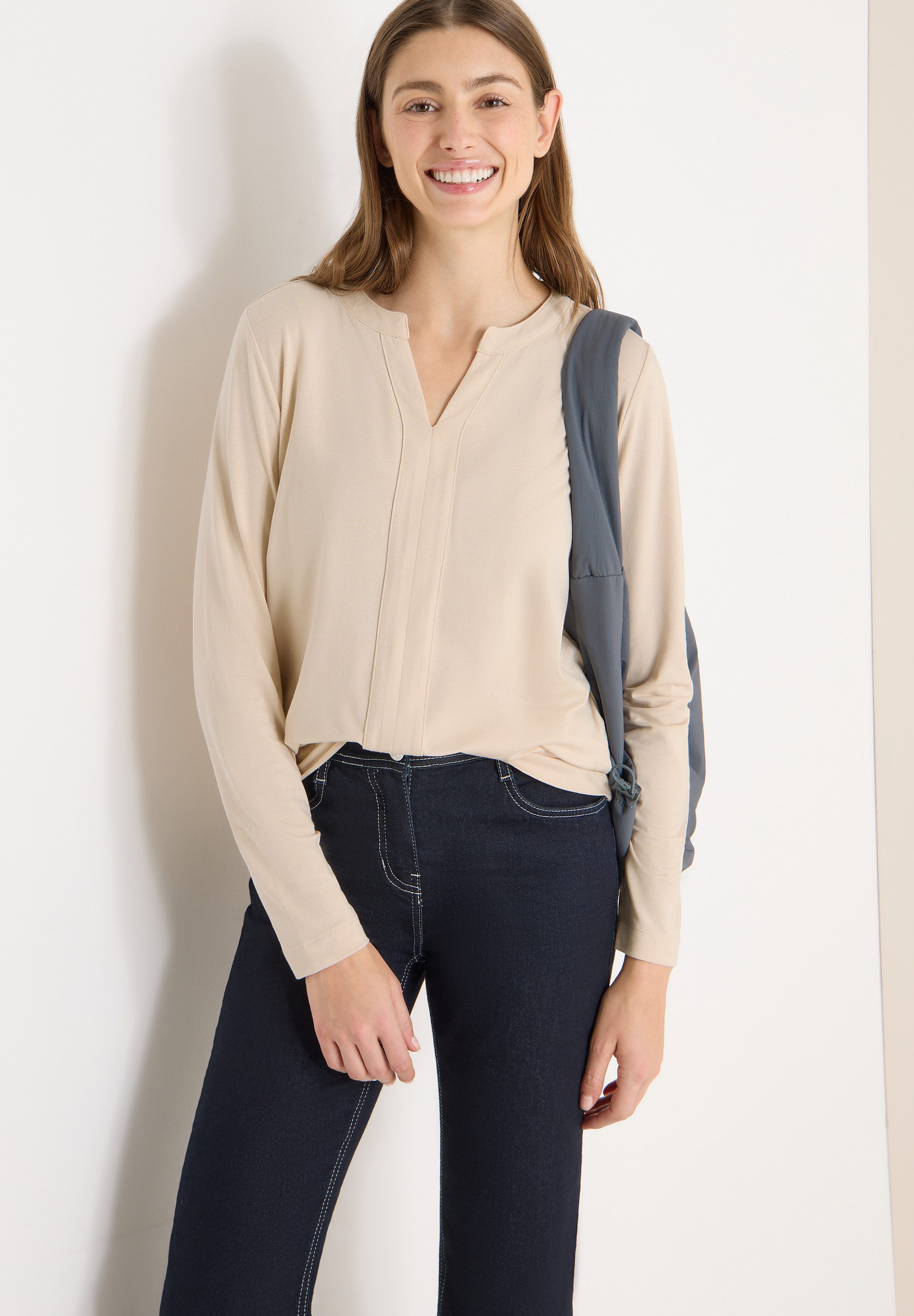 CECIL Blusenshirt feines Frontdetail, Splitneck, mit Elasthananteil