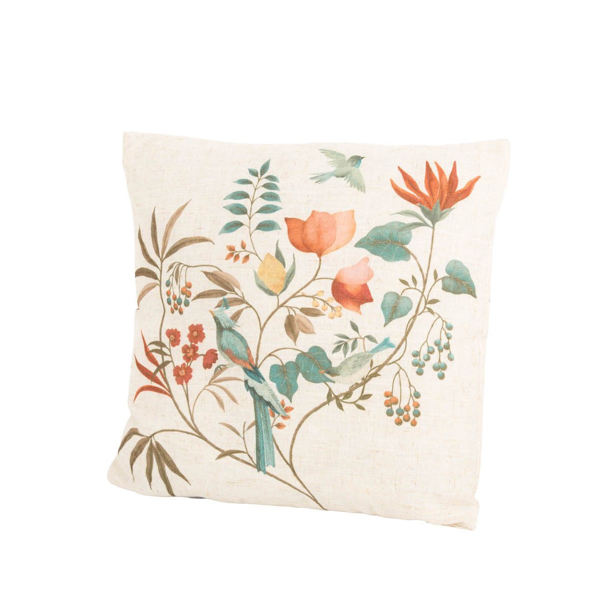 SCHÖNER LEBEN. Dekokissen Dekokissen Leinenstruktur Vögel Blumen Blätter natur grün 45x45cm, doubleface,pflegeleicht