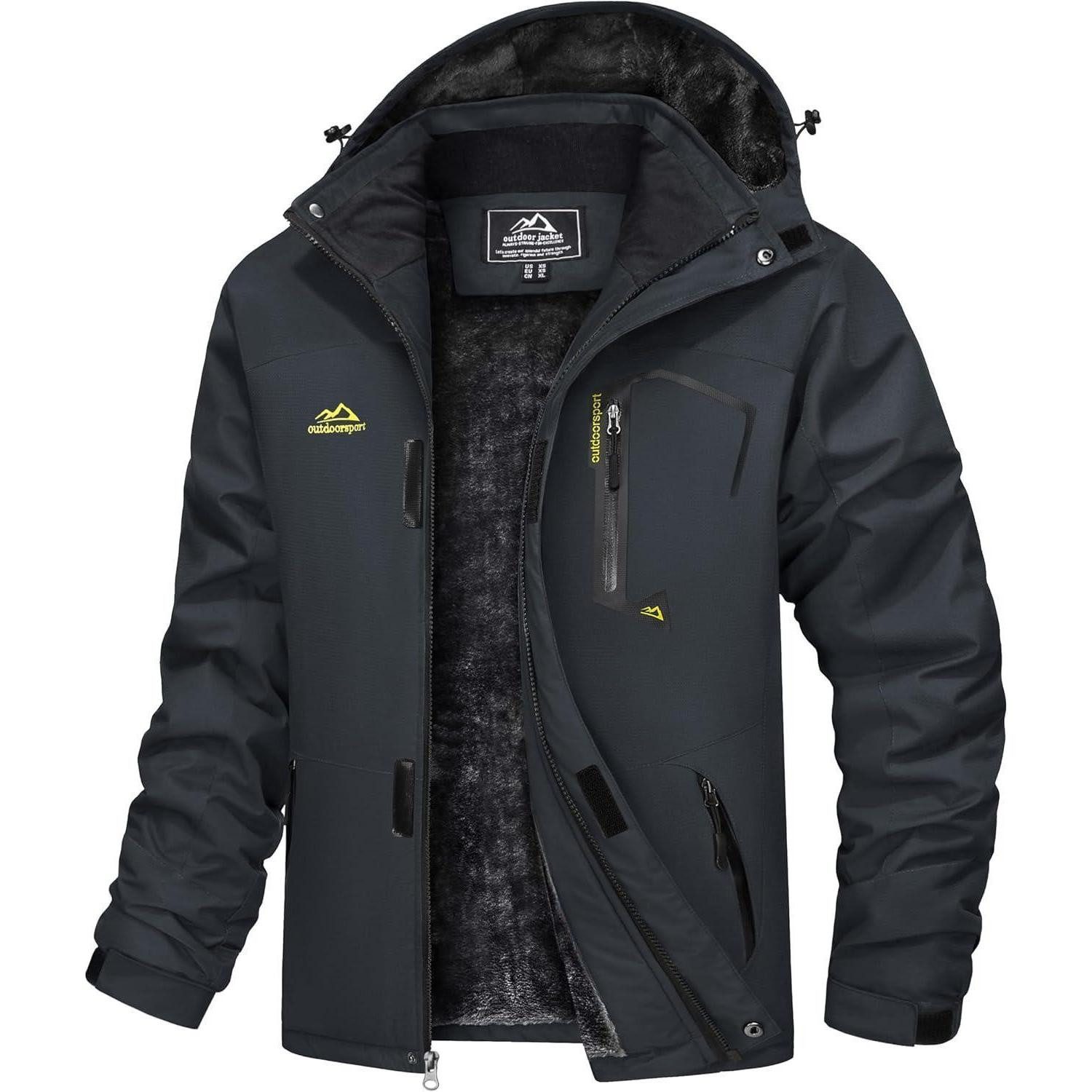 LuxusKollektion Skijacke Winterjacke Herren Wasserdicht Winddicht Fleece Kapuze S Kohlengrau