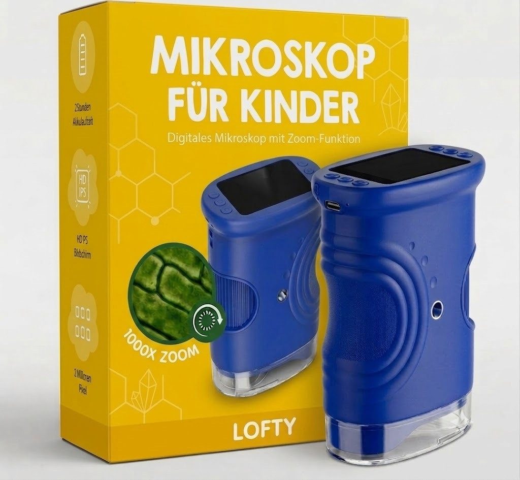 LOFTY Mikroskop für Kinder, Digital Mikroskop, Handmikroskop, 1000-fach Zoom Kindermikroskop (50x-1000x, 2,0 Zoll IPS-Display inkl. Schlüsselanhänger, Kindergeschenk)