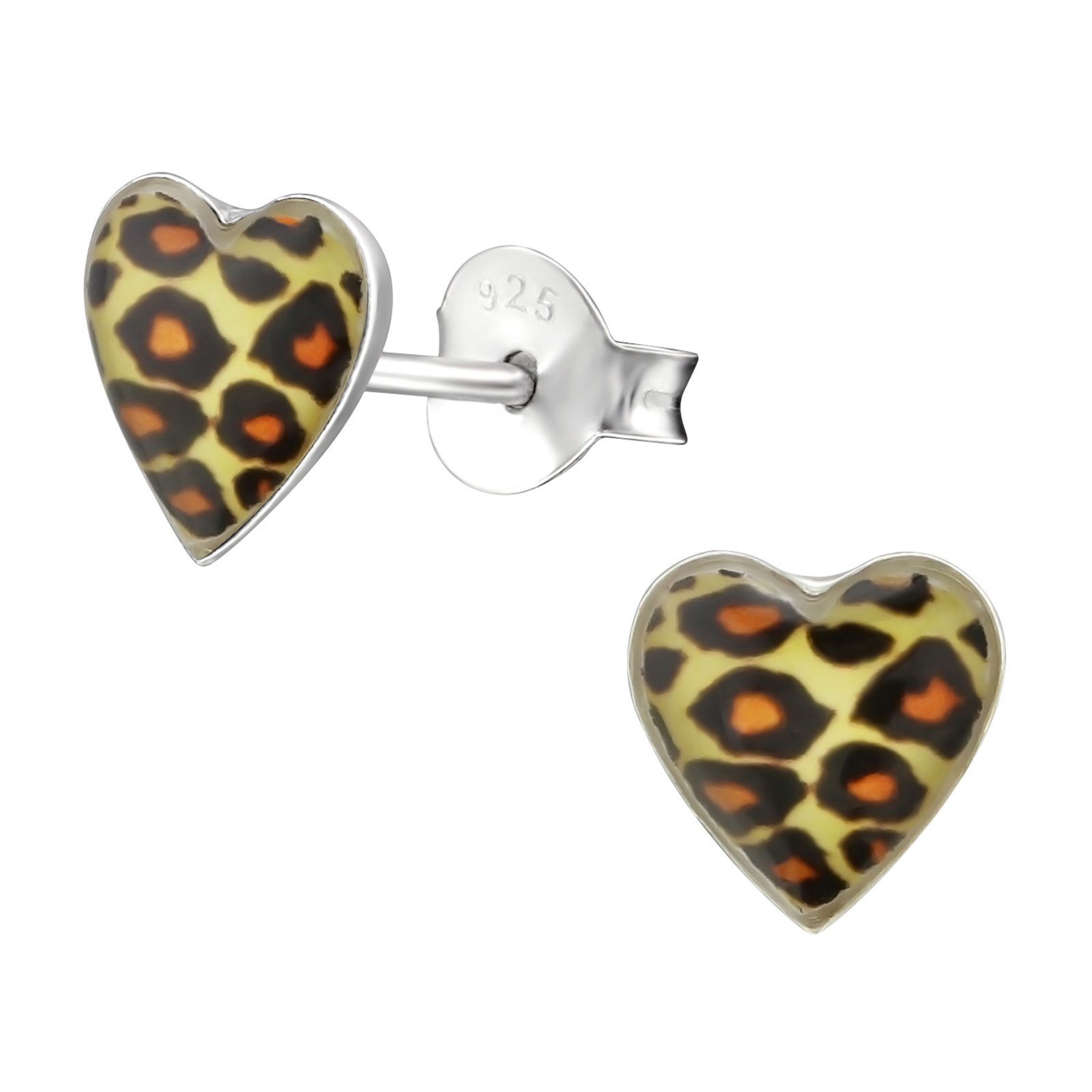 Monkimau Ohrring-Set Leoparden Herz Kinder Ohrringe aus Silber, Hypoallergen