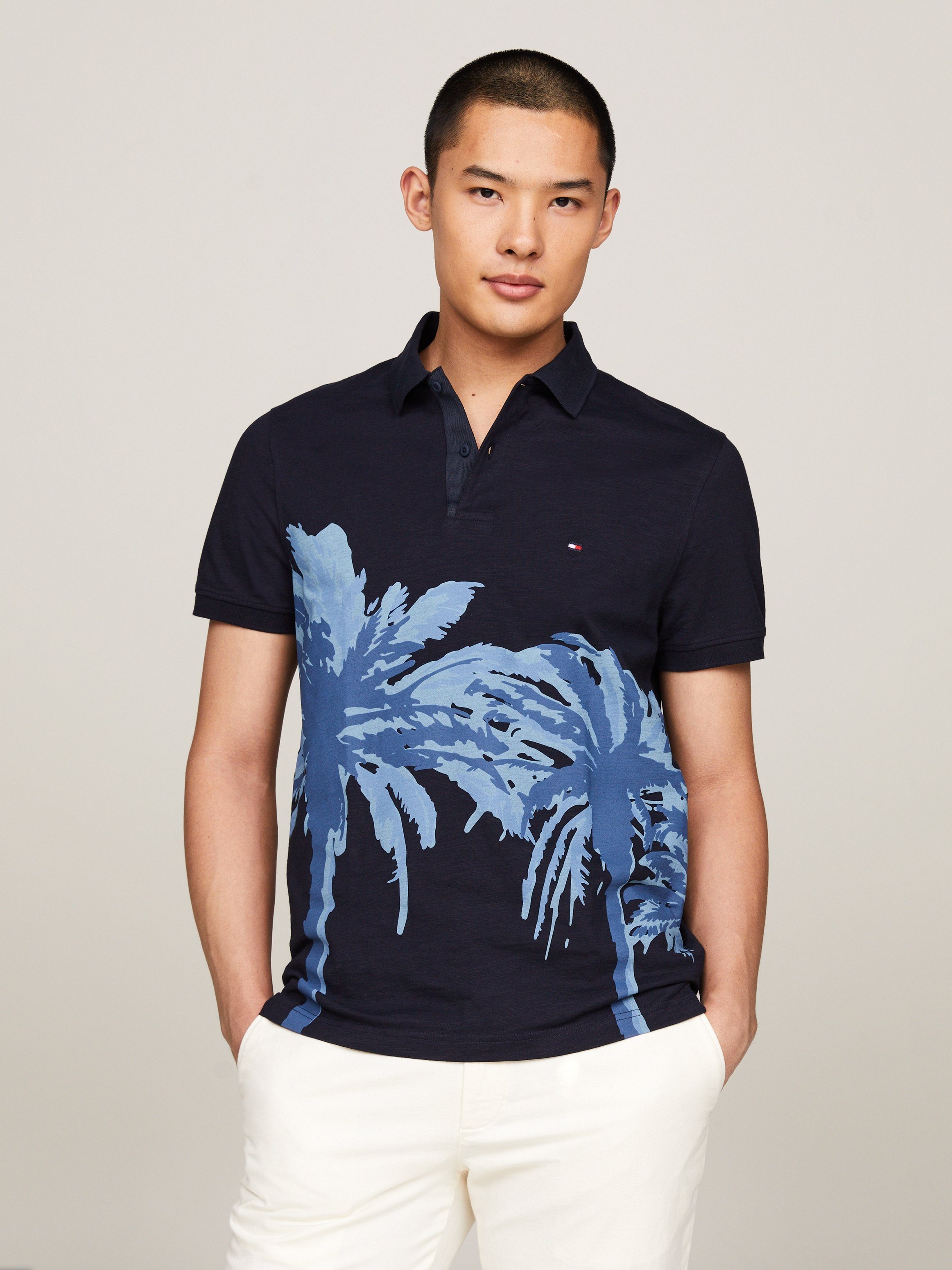 Tommy Hilfiger Poloshirt PALM PLACEMENT PRINT REG POLO kontrastreicher Palmenprint