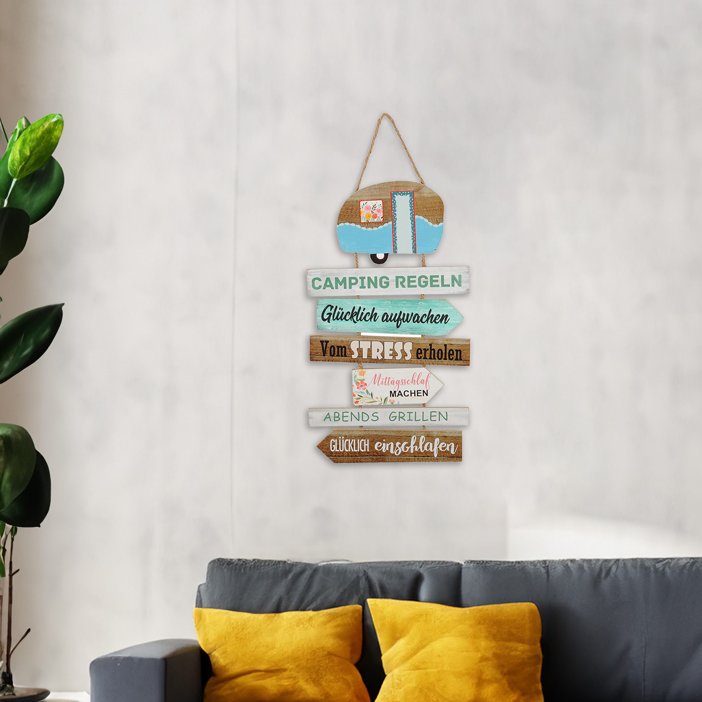 Spetebo Hängedekoration Dekoschild mit Camping Regeln - 62 x 35 cm (Stück, 1 St., Campingregeln), Deko Plankenschild zum aufhängen – Bild 4 von 4