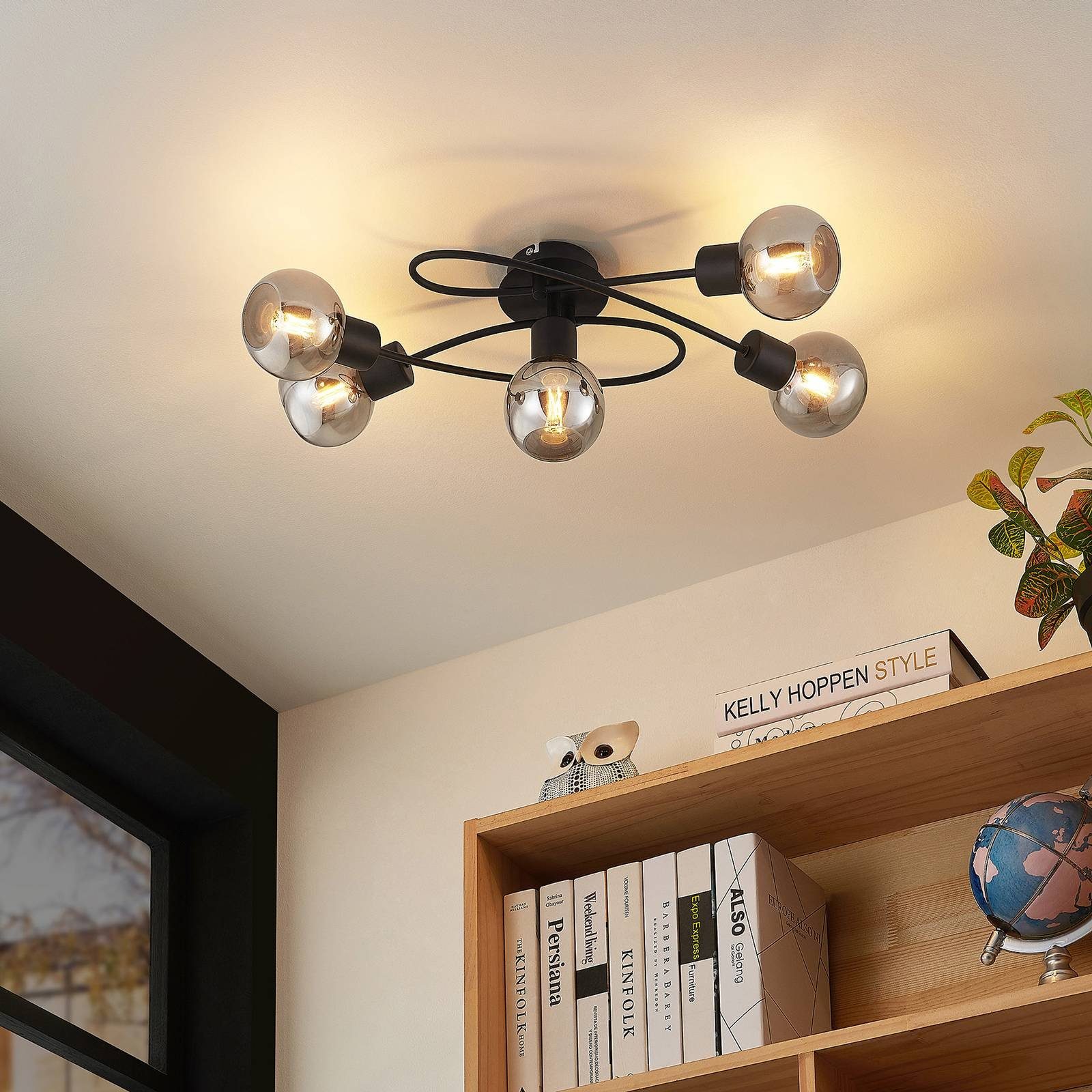 Lindby Deckenleuchten Elaina, Metall, Schwarz IP20, 5 x 8 W LED