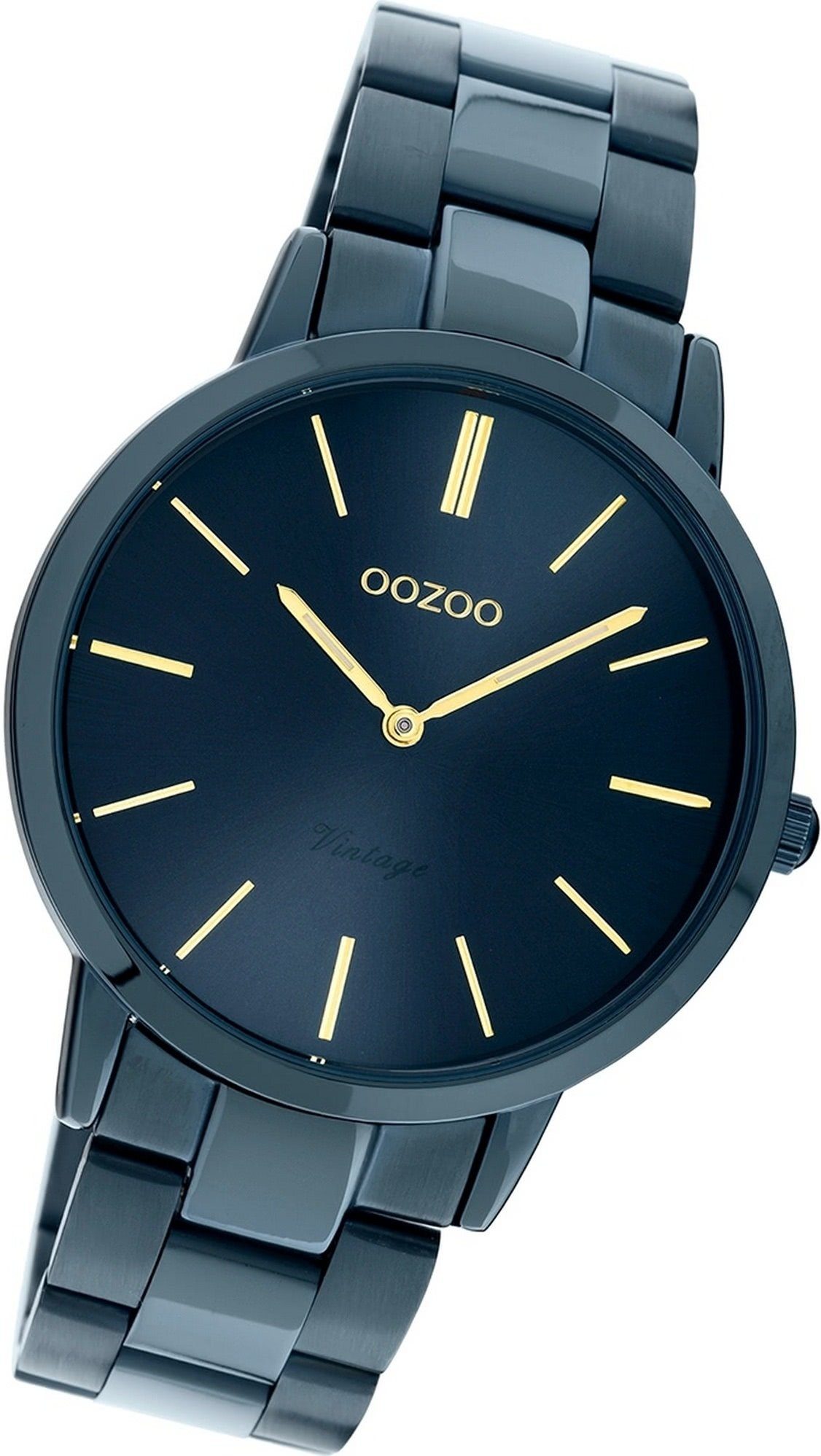 OOZOO Quarzuhr Oozoo Edelstahl Damen Uhr C20105, Damenuhr Edelstahlarmband dunkelblau, rundes Gehäuse, mittel (ca 38mm)