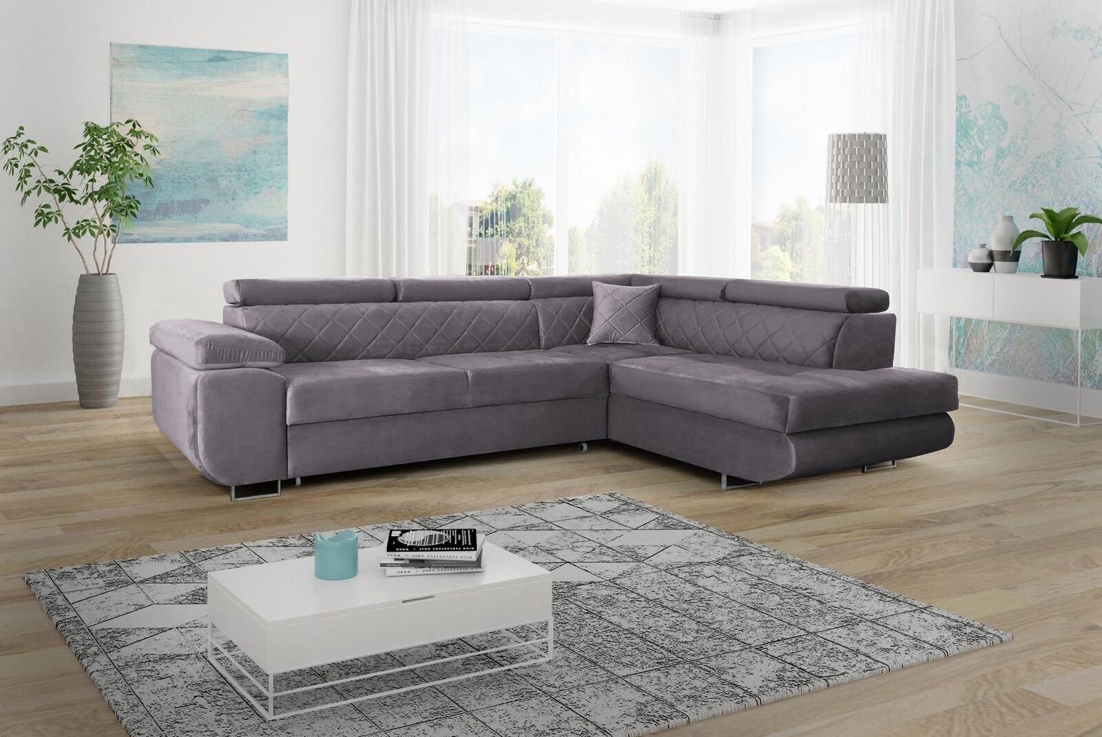 Modern, JVmoebel Luxus Bettfunktion Polster Mit L-form Grau Sofa Textil Möbel Ecksofa Wohnlandschaft Ecksofa