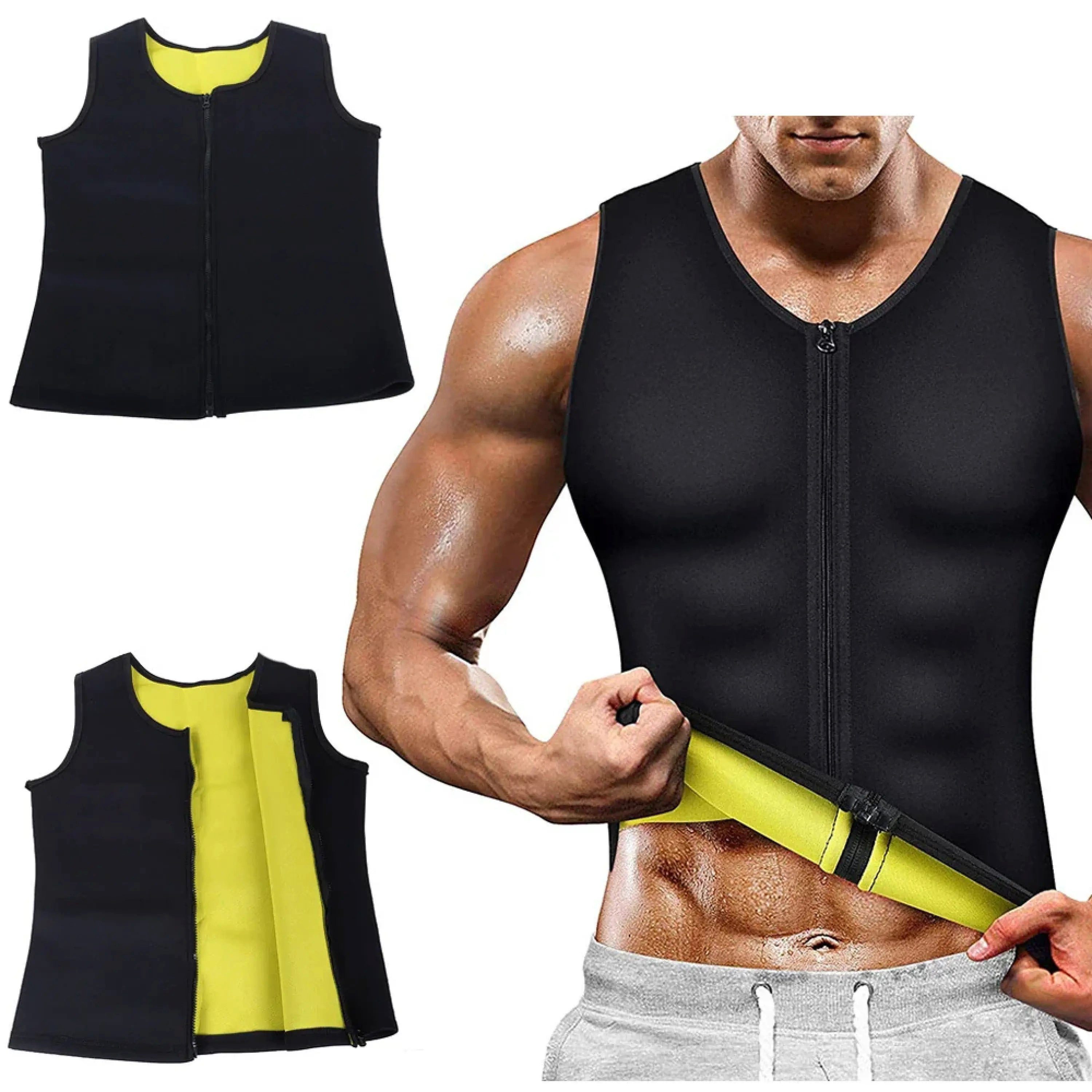 Funktionstop Herren Neopren Fitnessshirt mit Reißverschluss – Figurformend