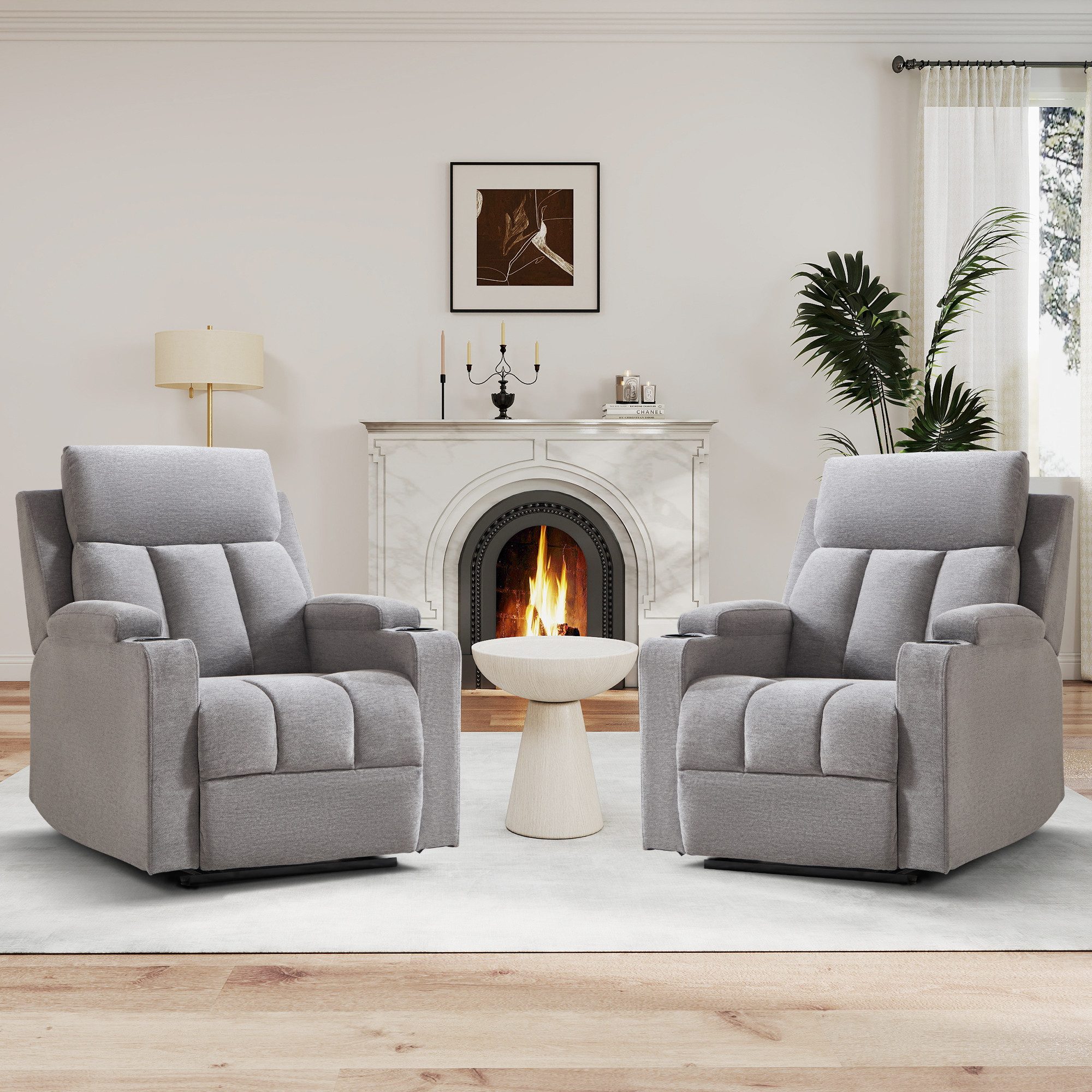 Bonzy Home TV-Sessel Relaxsessel mit Liegefunktion, Fernsehsessel, Wohnzimmer 90 °-160 ° (2-St), Manueller Verstellbarer Relaxsessel mit Fußstütze und Becherhalter