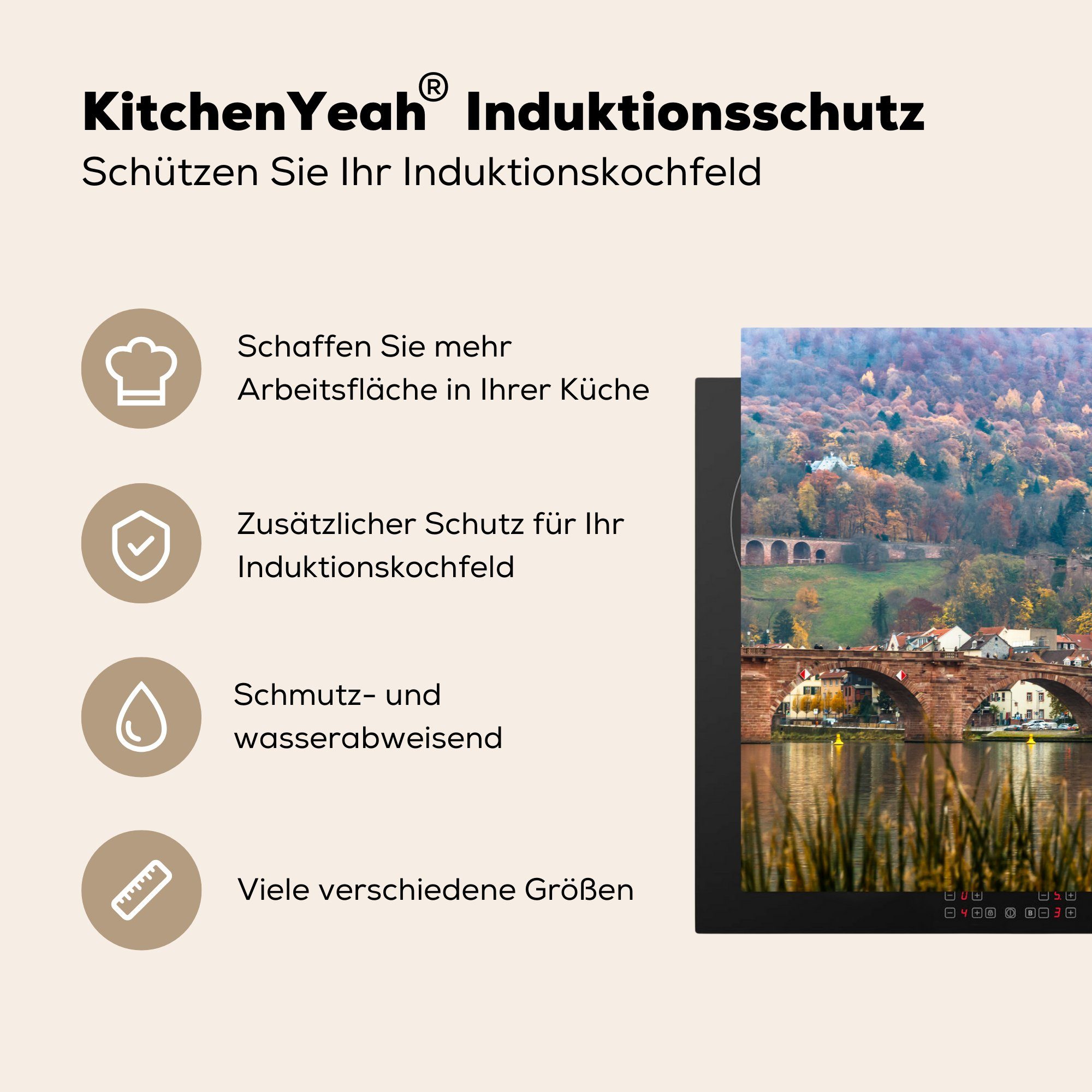 die 81x52 Ceranfeldabdeckung tlg), Herdblende-/Abdeckplatte Vinyl, Induktionskochfeld Schloss für küche, (1 MuchoWow - Schutz - Brücke, cm, Heidelberg